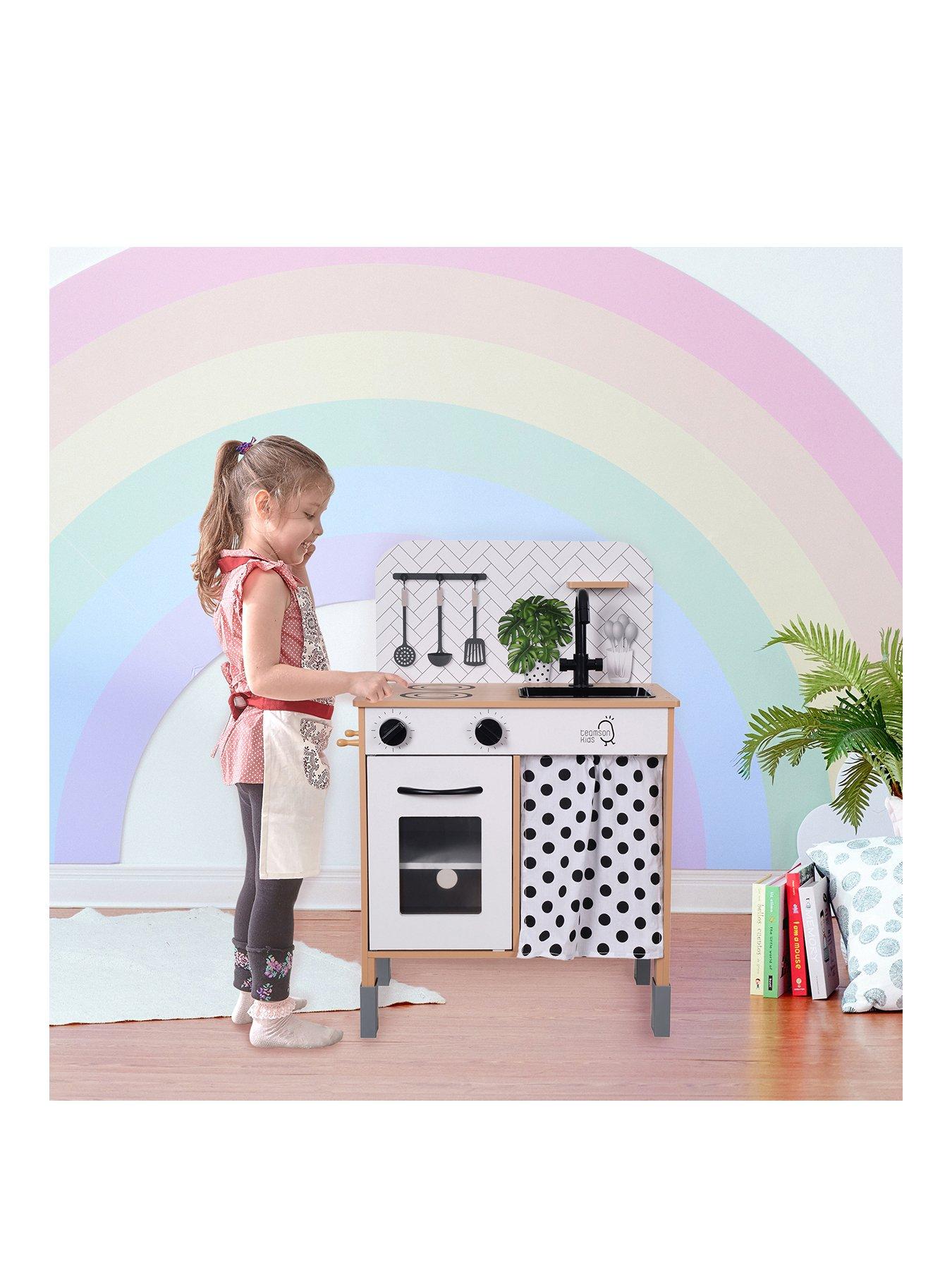 deAO My Happy Little Chef Kitchen 80 Pieces Pretend Play Set with  Multi-Functional Button Panel, Light, Sound, Real Steam Functions and  Colour