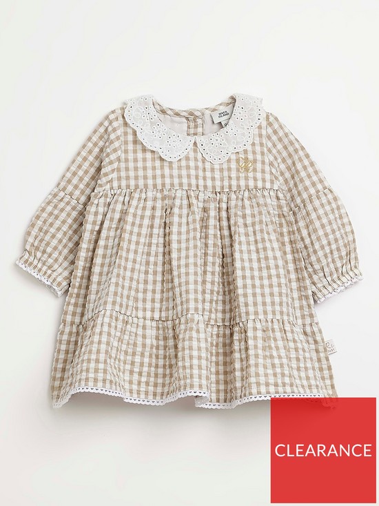 River Island Baby Baby Girls Gingham Smock Dress and Knicker set-Beige ...