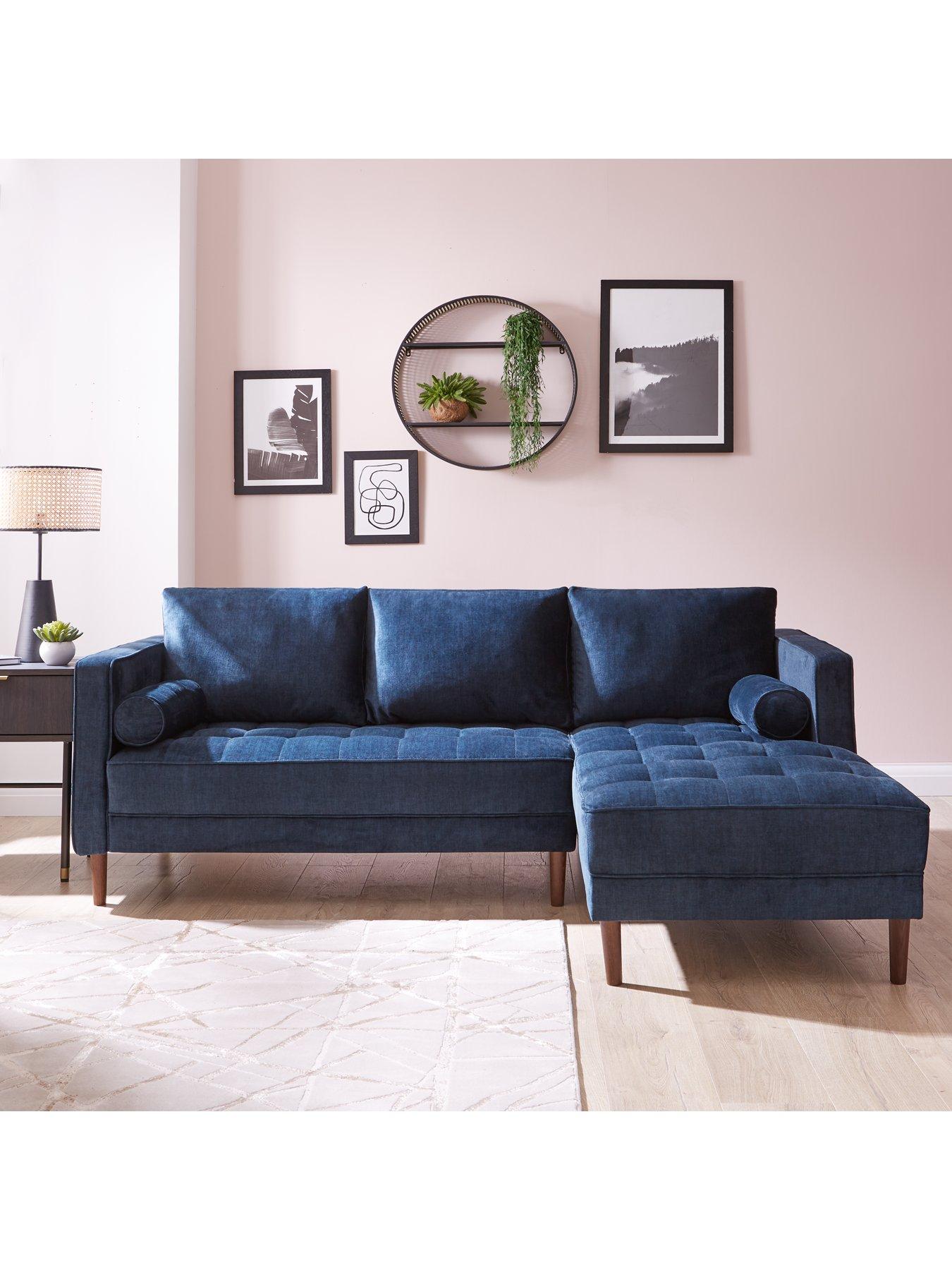 Navy velvet deals chaise sofa