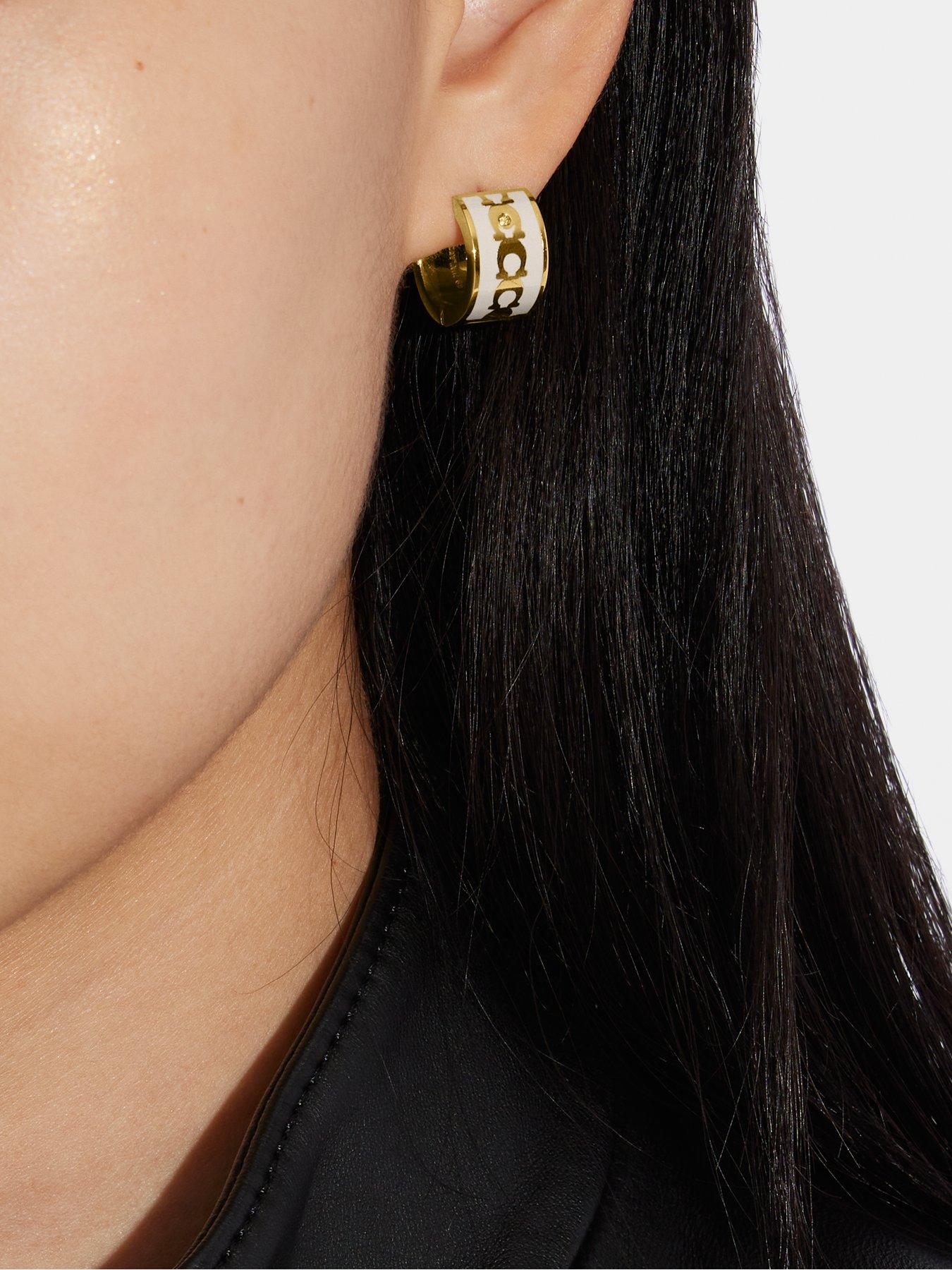 COACH Enamel C Hoop Earrings - Gold/Chalk 