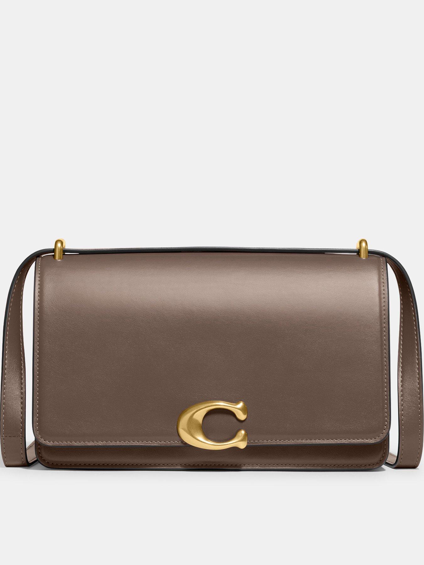 COACH Luxe Refined Calf Leather Elevated Shoulder Bag Dark Stone