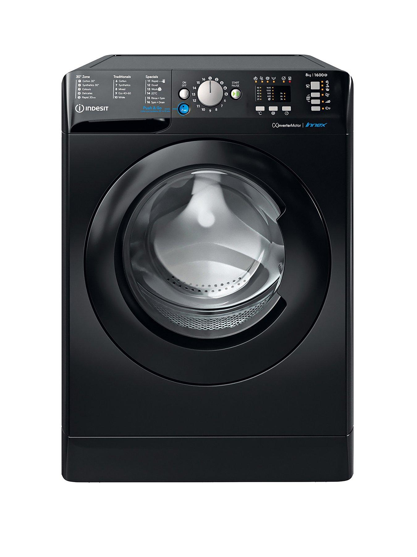 Product photograph of Indesit Bwa81684xkukn 8kg Load 1600rpm Spin Washing Machine - Black from very.co.uk