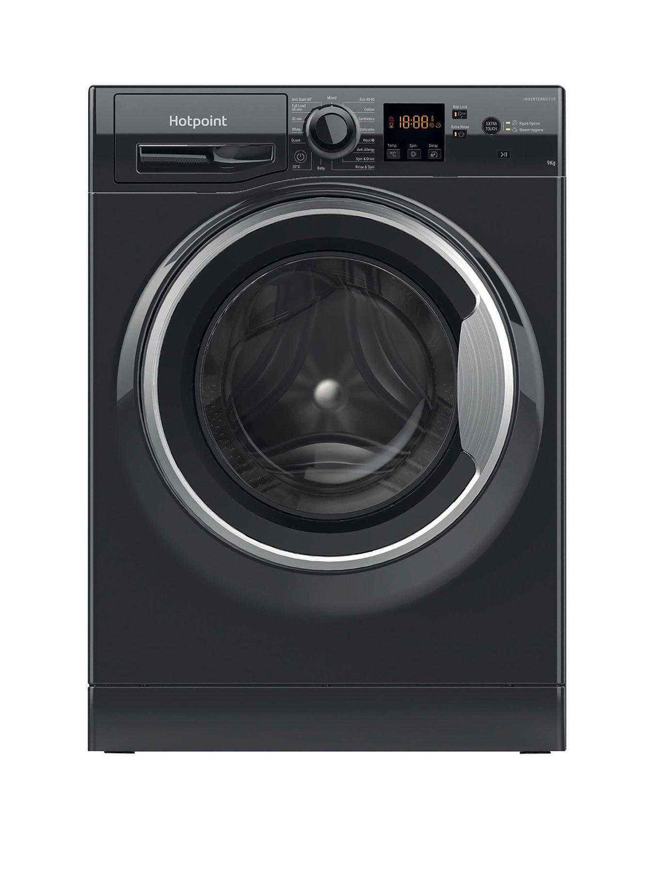 Product photograph of Hotpoint Nswm945cbsukn 9kg Load 1400rpm Spin Washing Machine - Black from very.co.uk