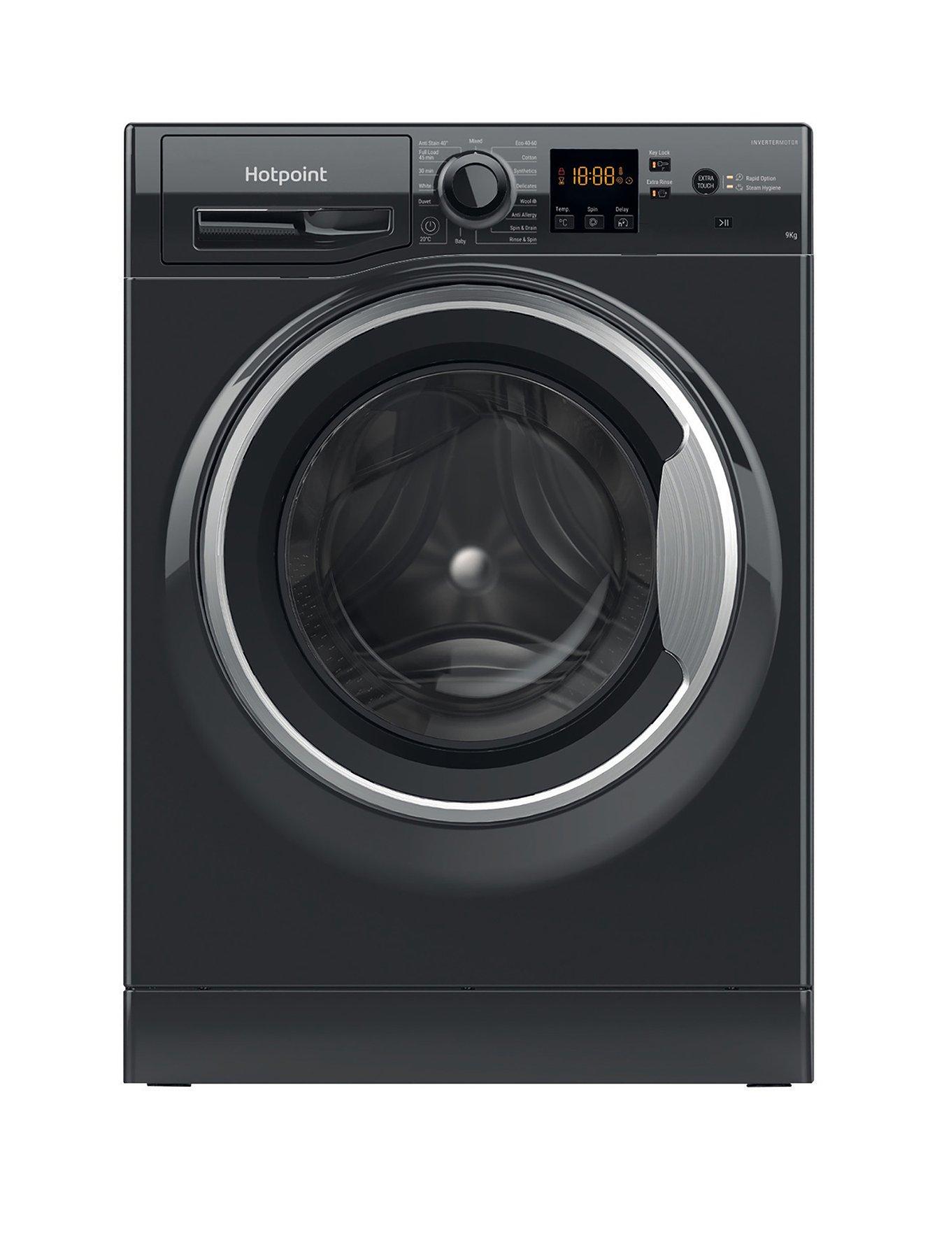 Product photograph of Hotpoint Nswm965cbsukn 9kg Load 1600rpm Spin Washing Machine - Black from very.co.uk