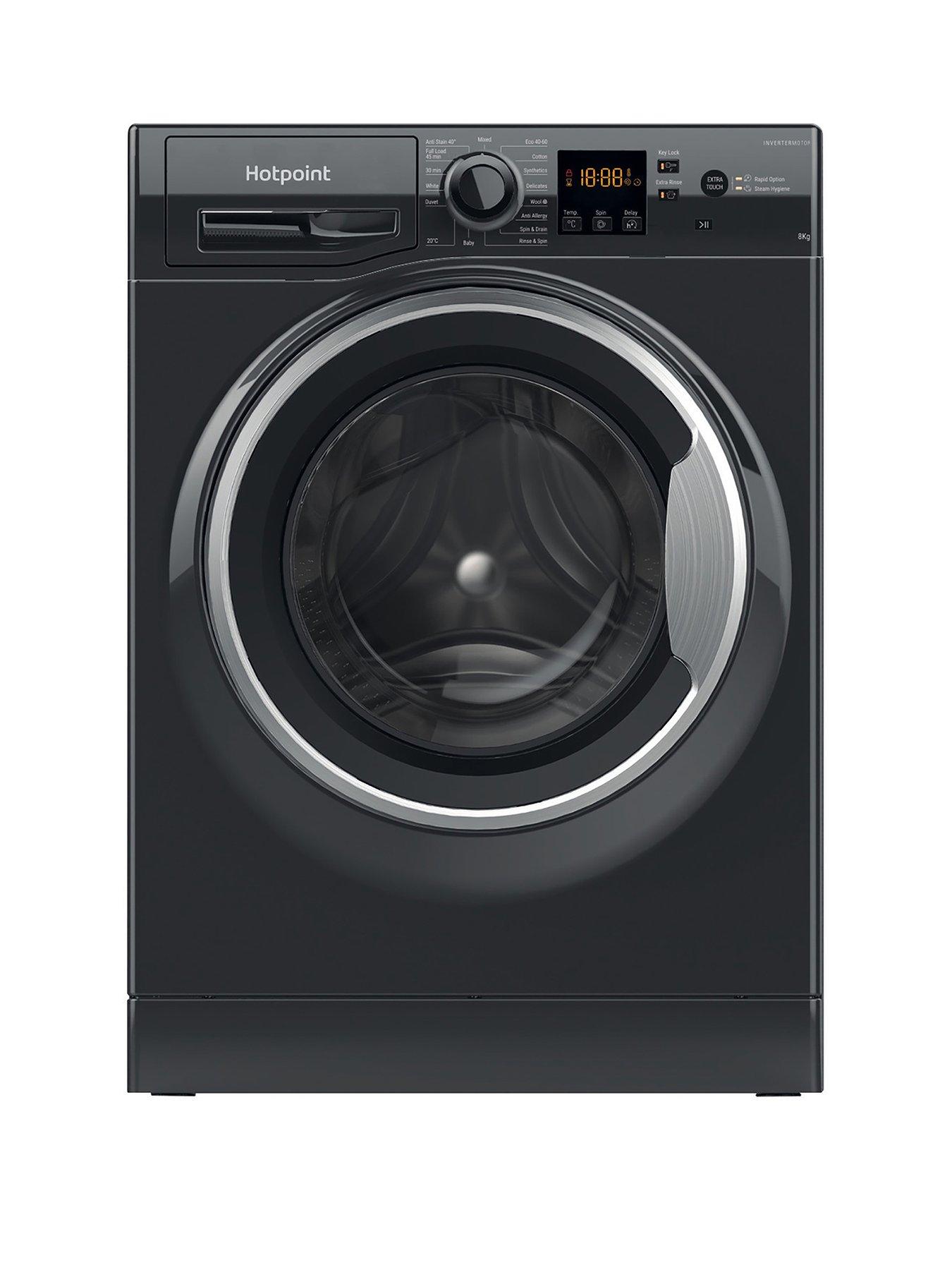 Product photograph of Hotpoint Nswm864cbsukn 8kg Load 1600rpm Spin Washing Machine - Black from very.co.uk