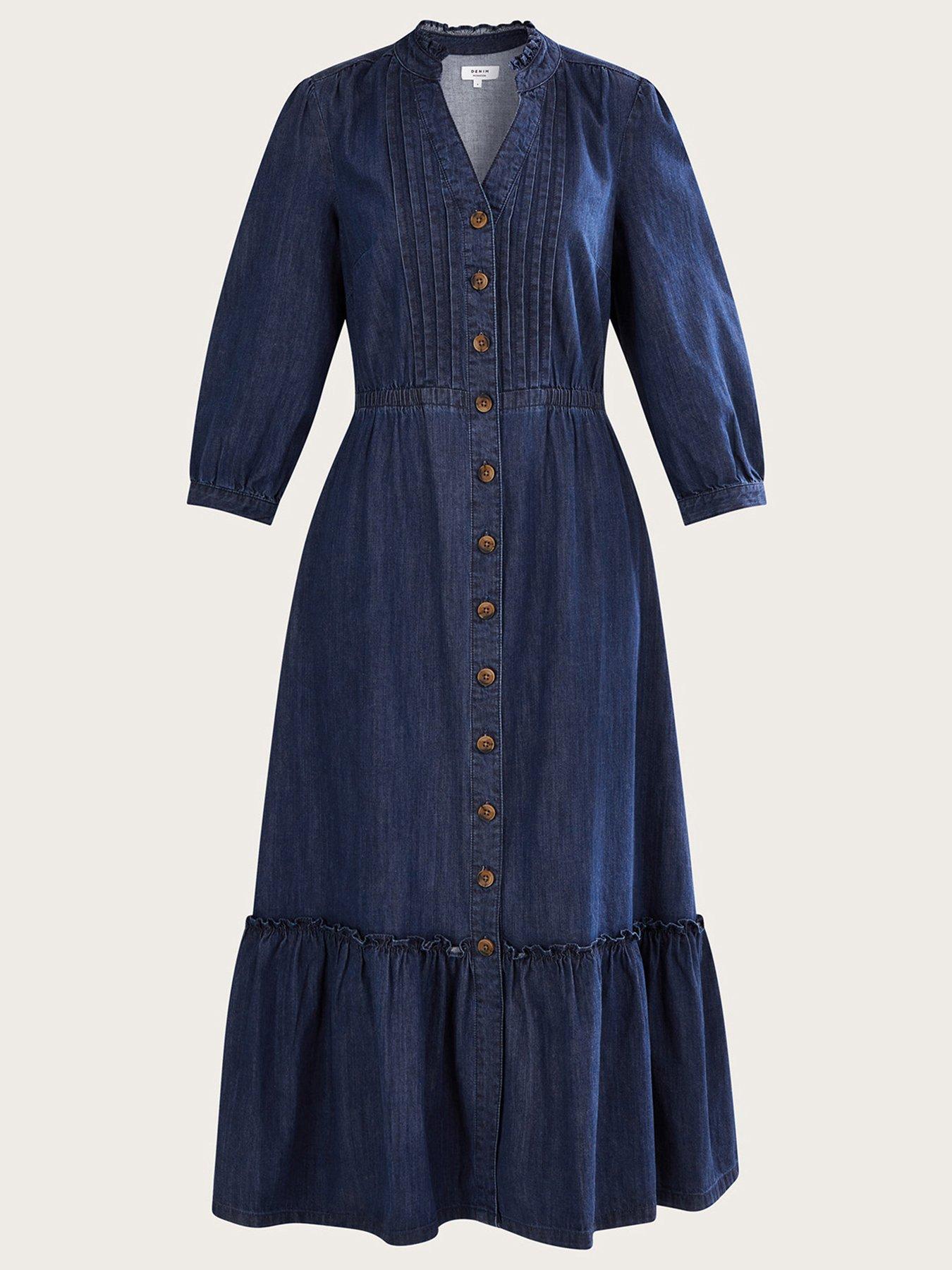 Denim Pintuck Tiered Midaxi Dress