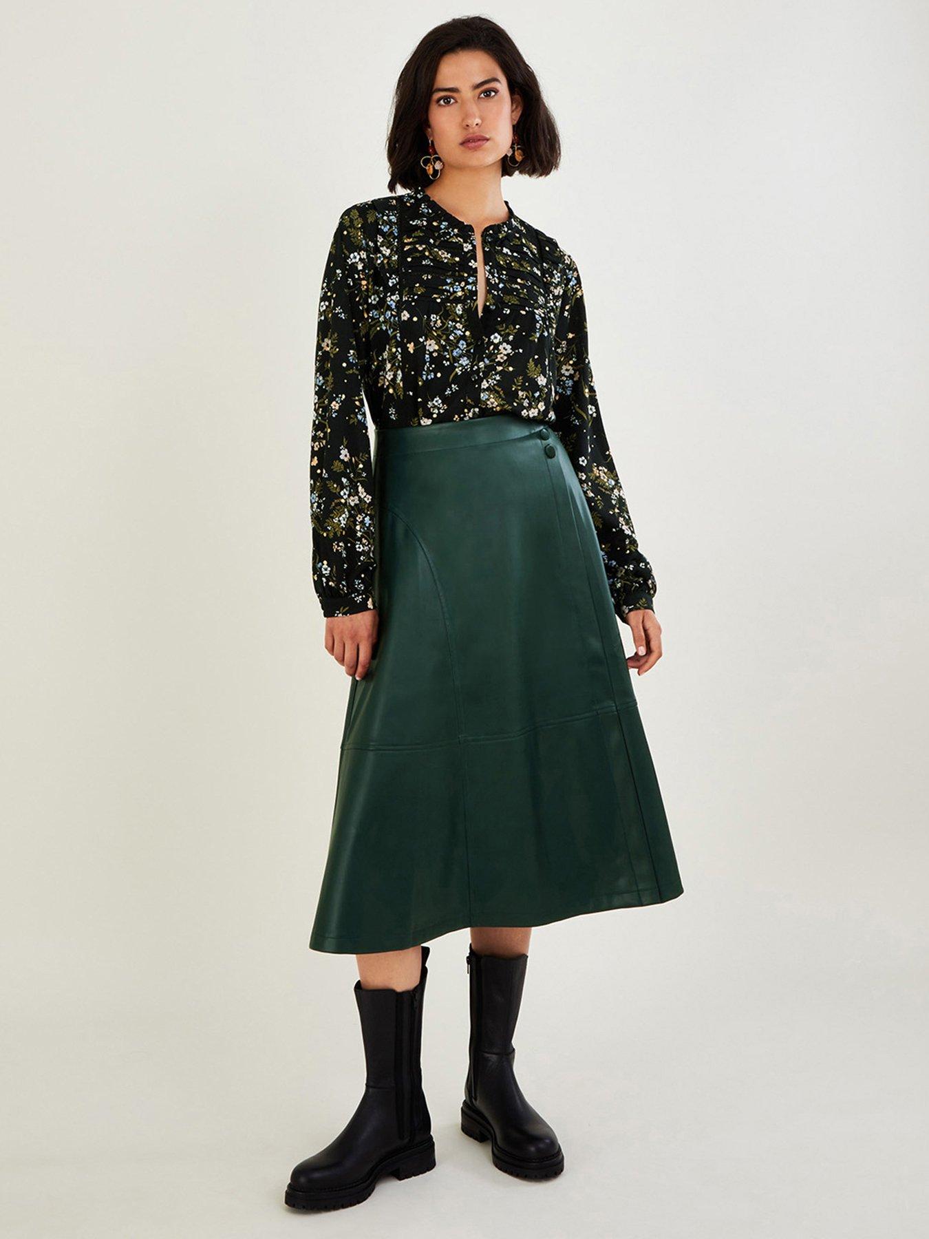 Green faux 2025 leather skirt monsoon