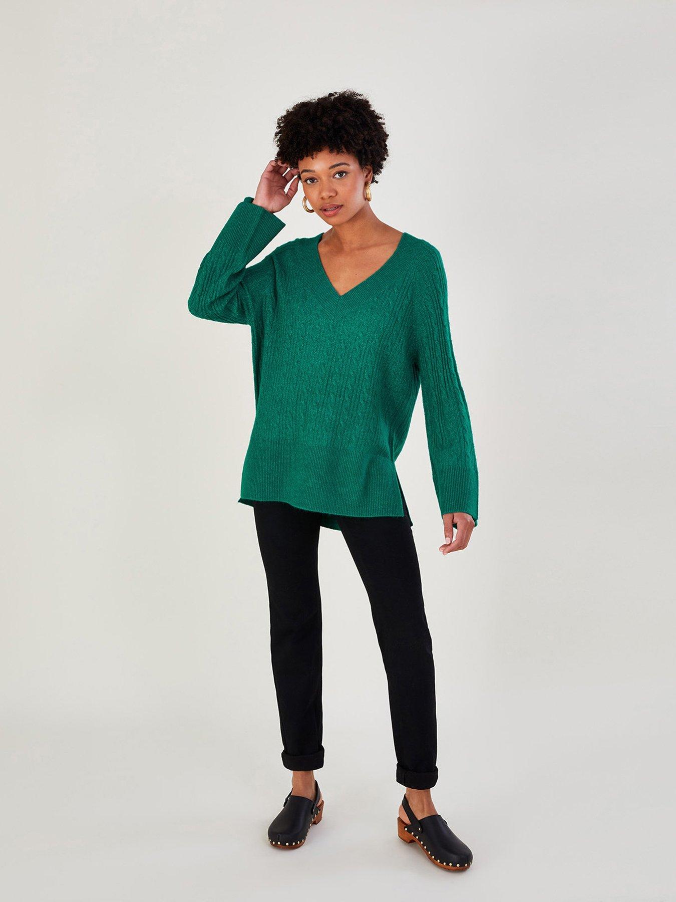 Monsoon V-neck Cable Longline Jumper with Recycled Polyester