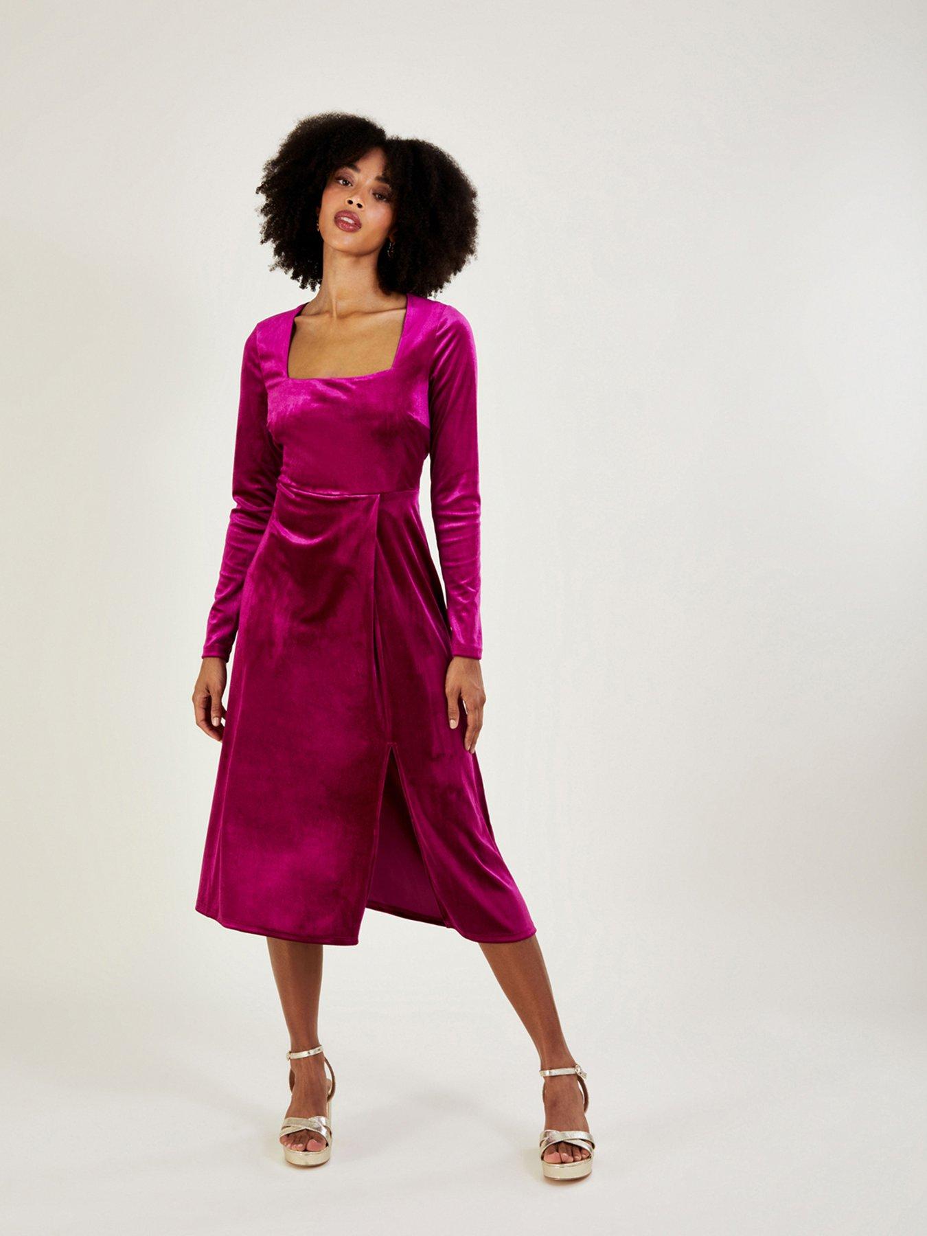 Monsoon Rachel Velvet Midi Dress - Pink | very.co.uk