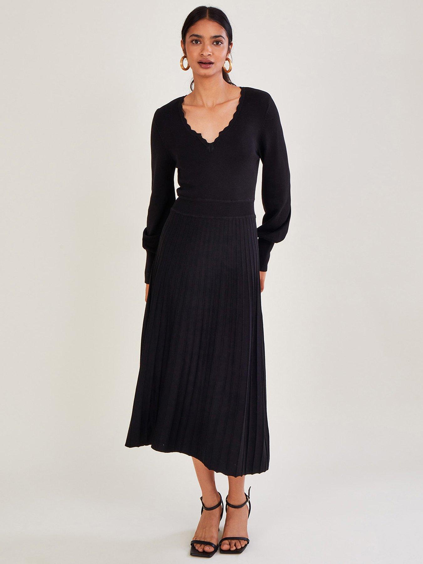 Monsoon V Neck Midi Dress - Black | very.co.uk