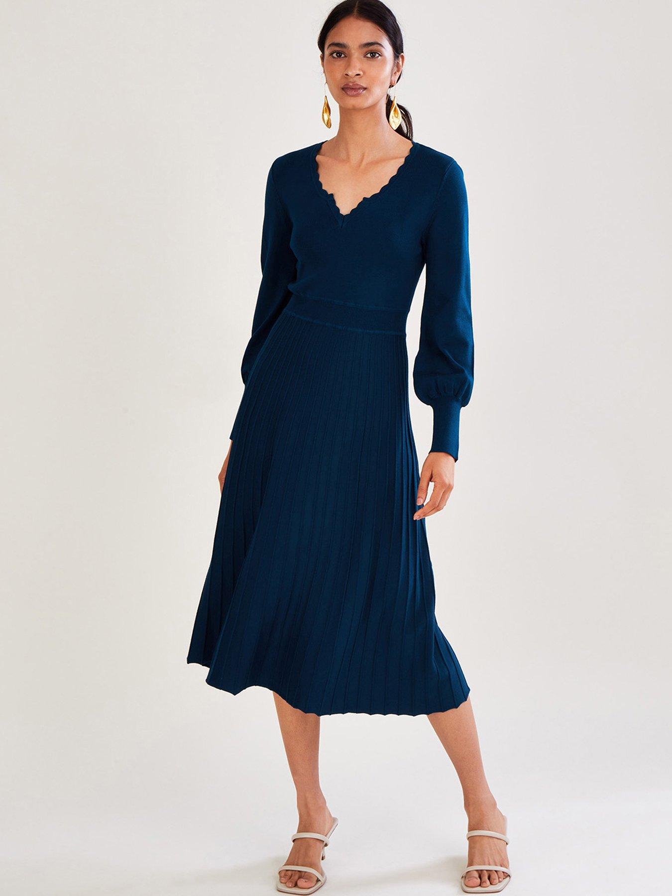 Monsoon V Neck Midi Dress - Peacock | very.co.uk