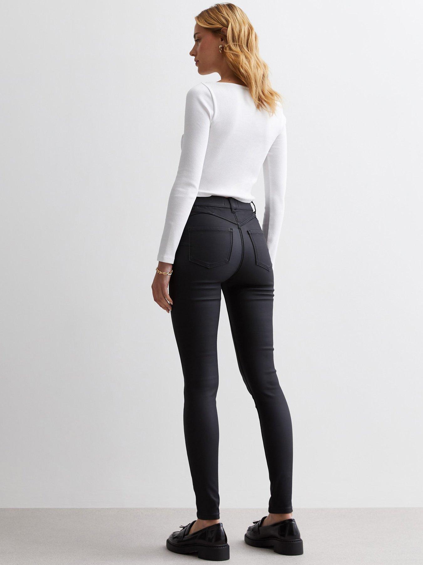 New Look Curves Black Coated Leather-Look Mid Rise Lift & Shape Emilee  Jeggings