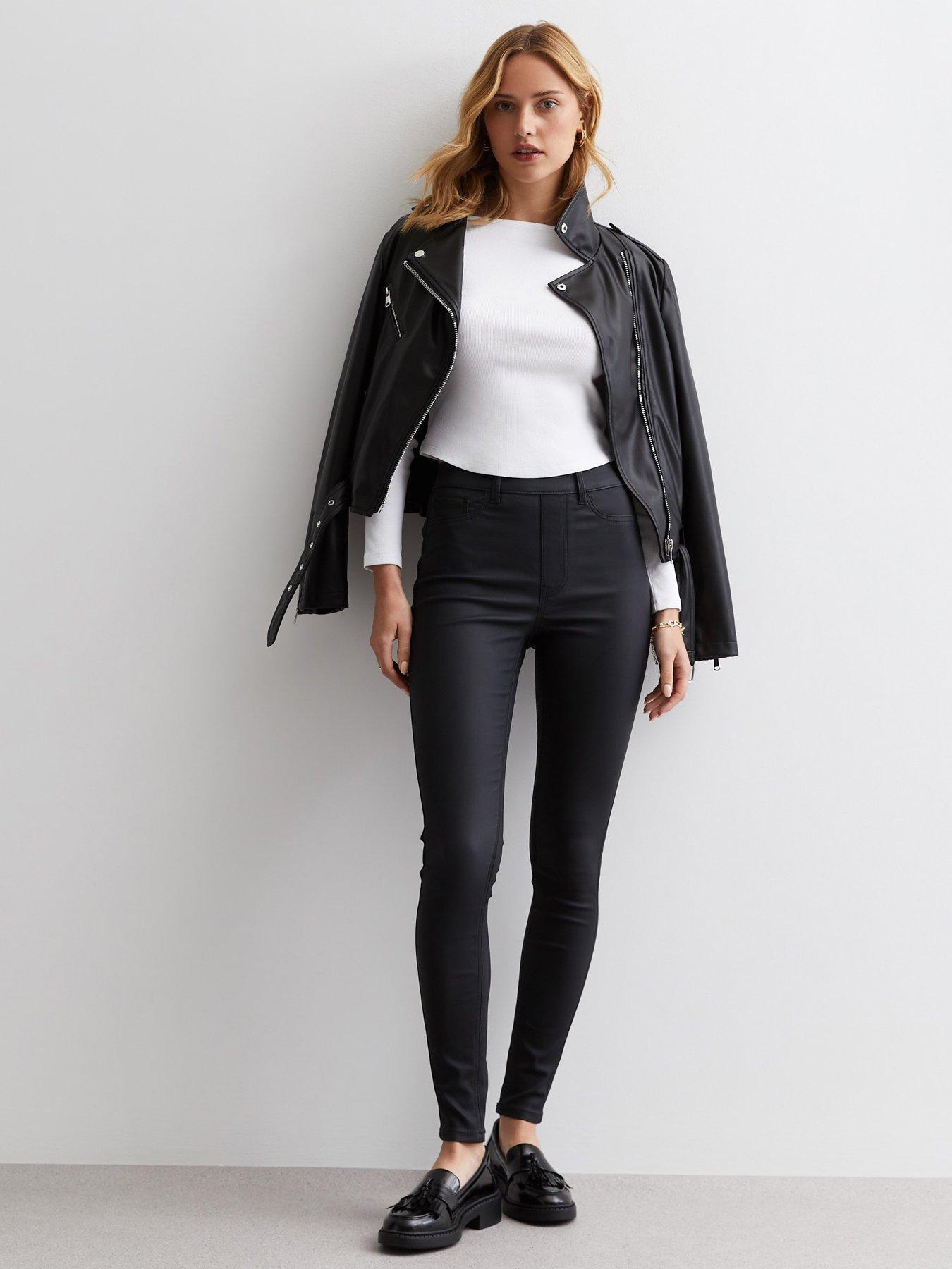 New Look Black Coated Leather-Look Mid Rise Lift & Shape Emilee