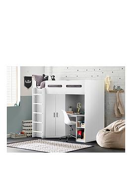 Product photograph of Julian Bowen Hercules High Sleeper With Wardrobe Desk And Shelving - White from very.co.uk