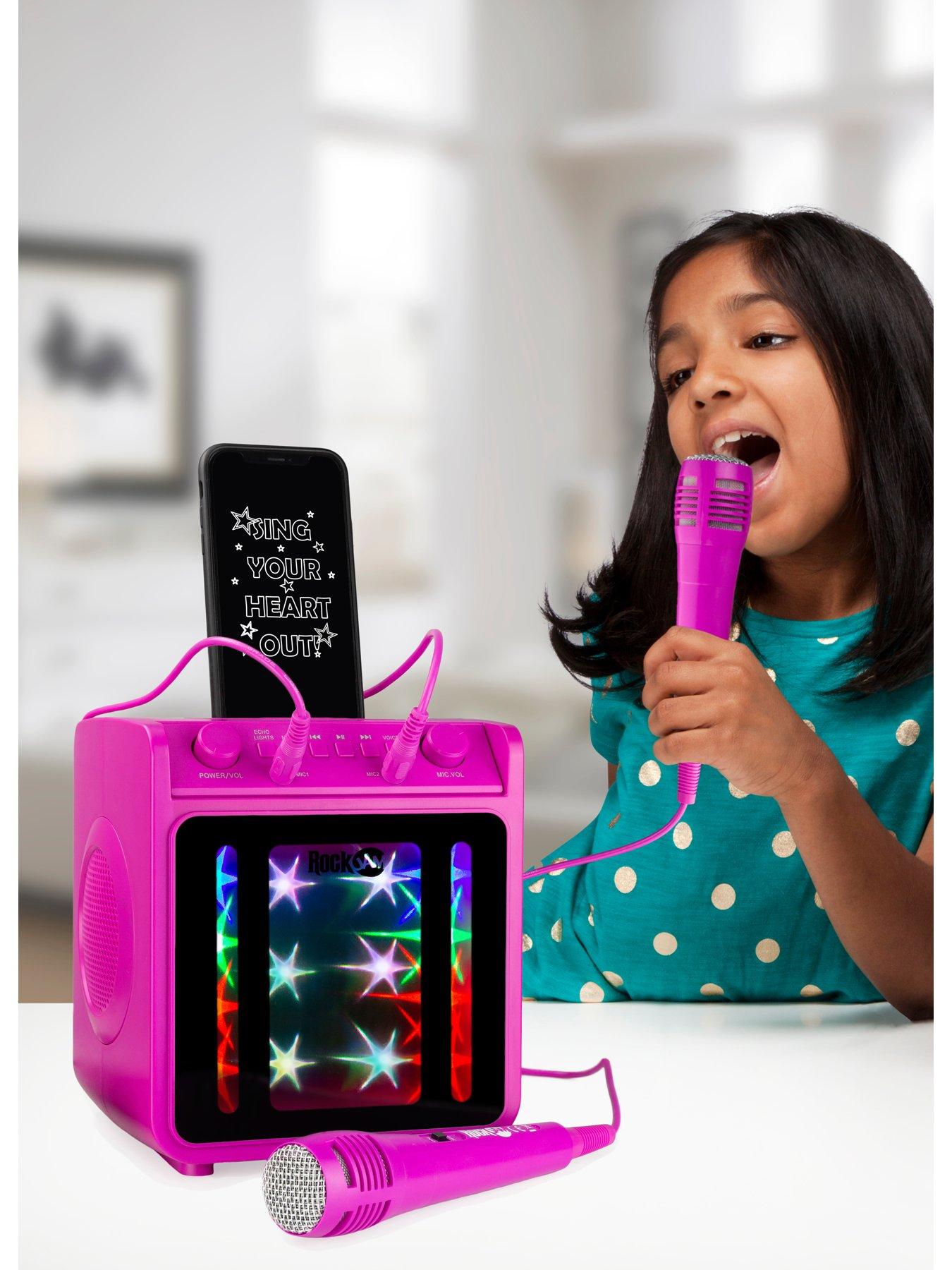 RockJam 10-Watt Rechargeable Bluetooth Karaoke Machine with Two Microphones - Pink