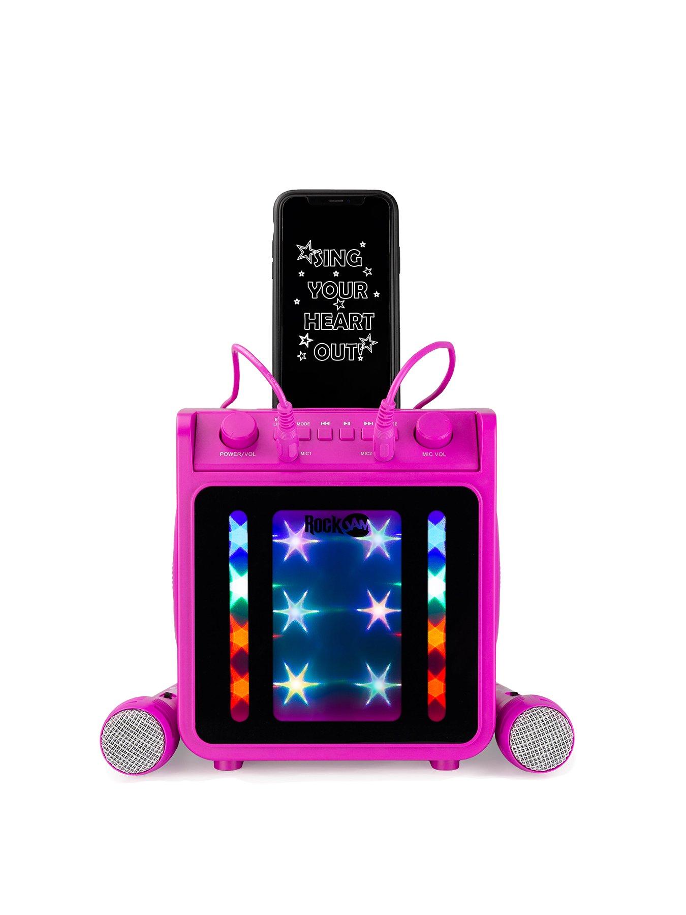 Image 2 of 6 of RockJam 10-Watt Rechargeable Bluetooth Karaoke Machine with Two Microphones - Pink