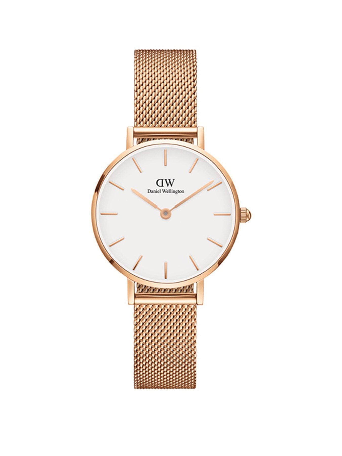 Product photograph of Daniel Wellington Petite Melrose White Round Dial Rose Gold Pvd Case Mesh Bracelet from very.co.uk