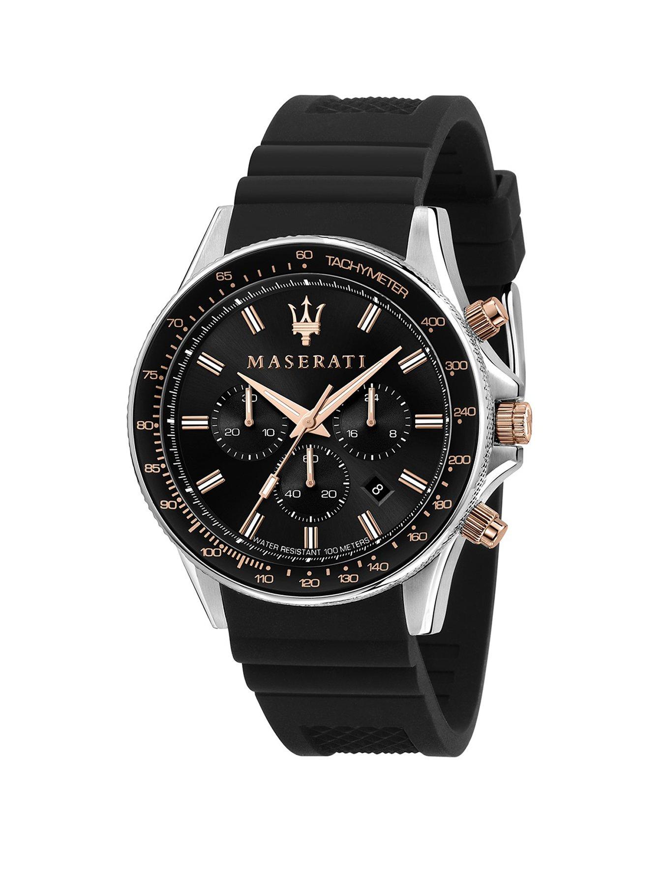 Maserati SFIDA Chronograph Black Dial Black Rubber Strap Watch For Men - R851123008
