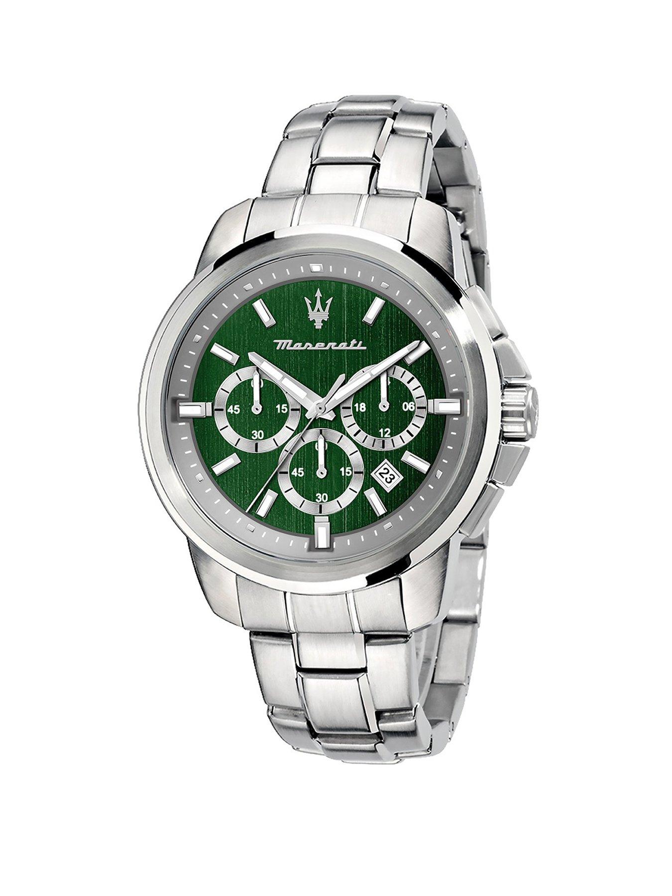 Product photograph of Maserati Successo 44mm Chr Green Dial Mens Watch Stainless Steel from very.co.uk
