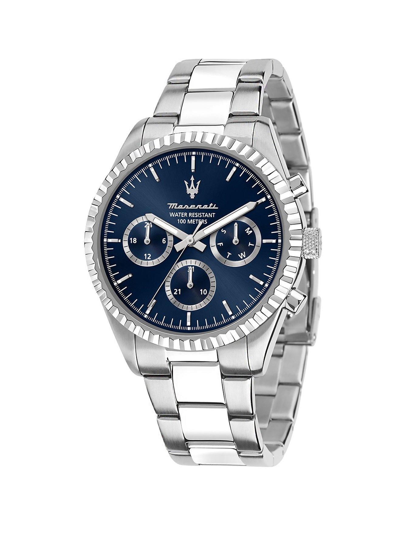 Product photograph of Maserati Competizione 43 Mult 43mm Blu Dial Mens Watch Stainless Steel from very.co.uk