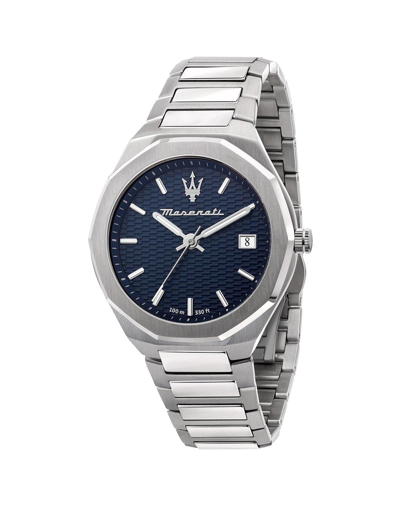 Product photograph of Maserati Stile 42mm 3h Blue Dial Mens Watch Stainless Steel from very.co.uk
