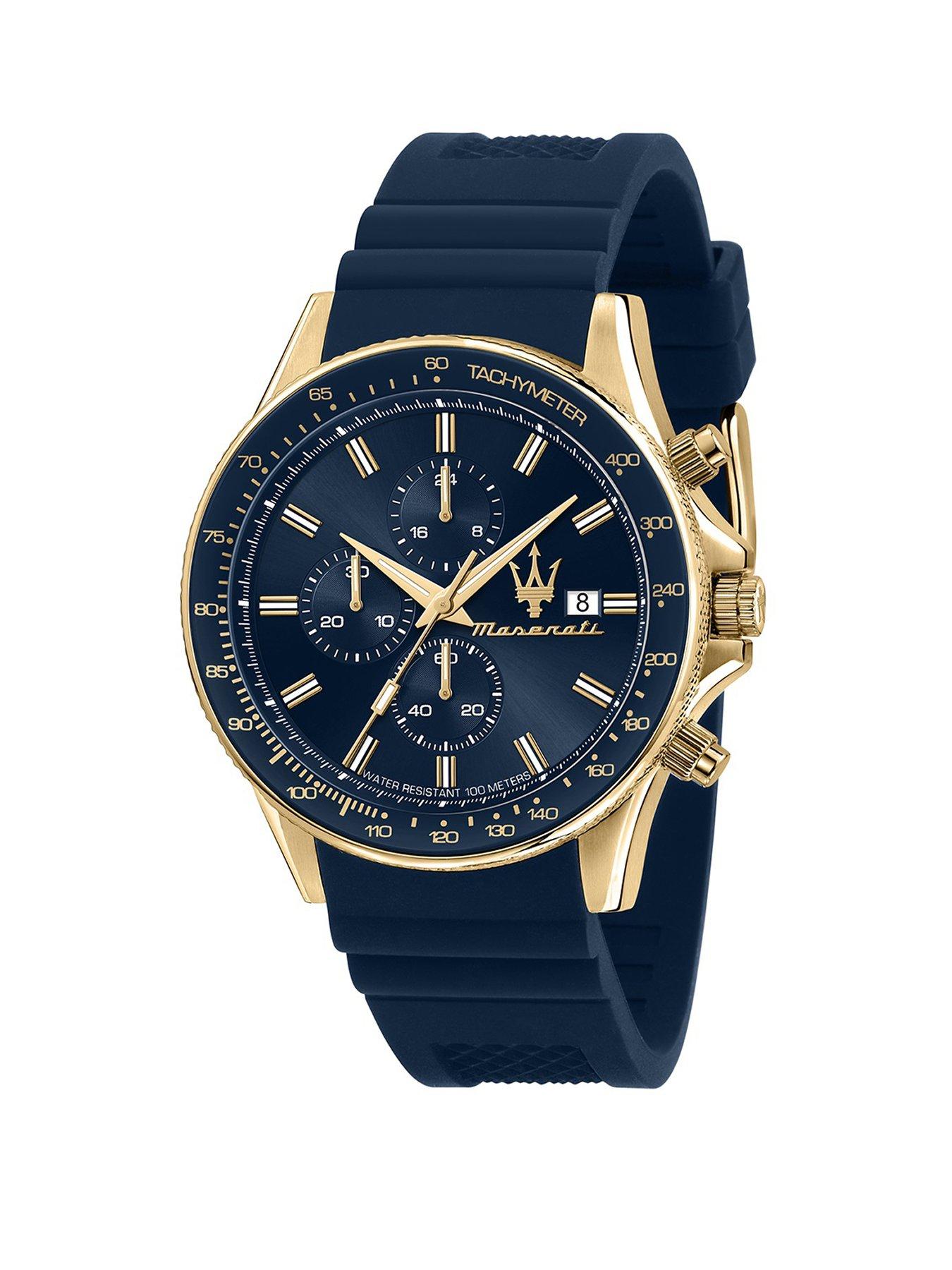 Maserati Sfida 44Mm Chr Blue Dial Blue Silicon Mens Watch