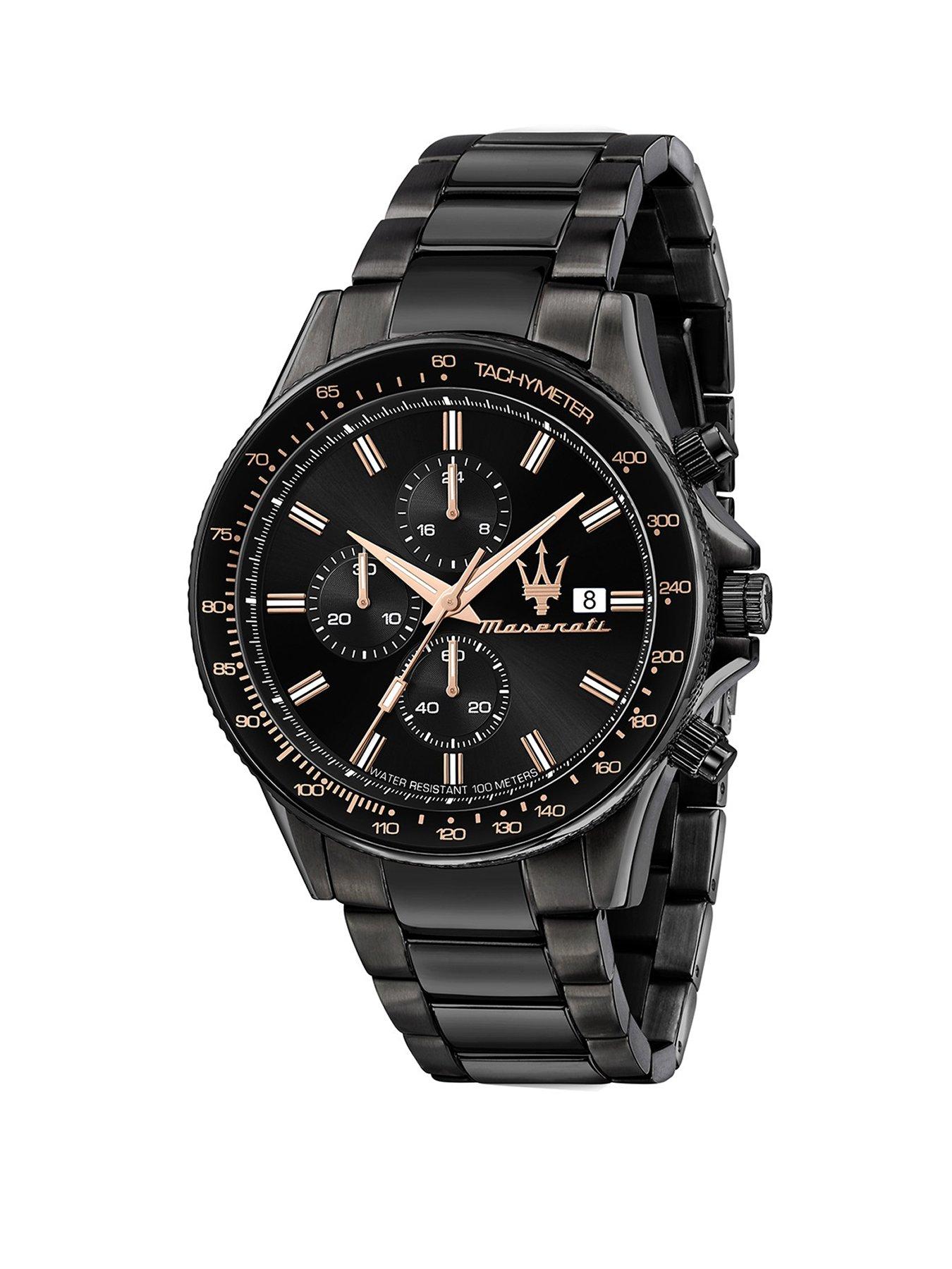 Product photograph of Maserati Sfida 44mm Chr Black Dial Mens Watch Stainless Steel from very.co.uk