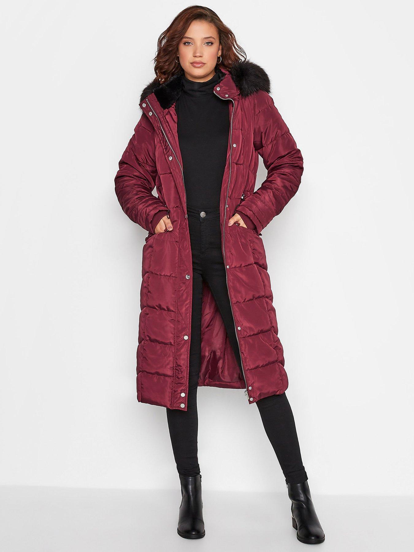 ladies long red padded coat