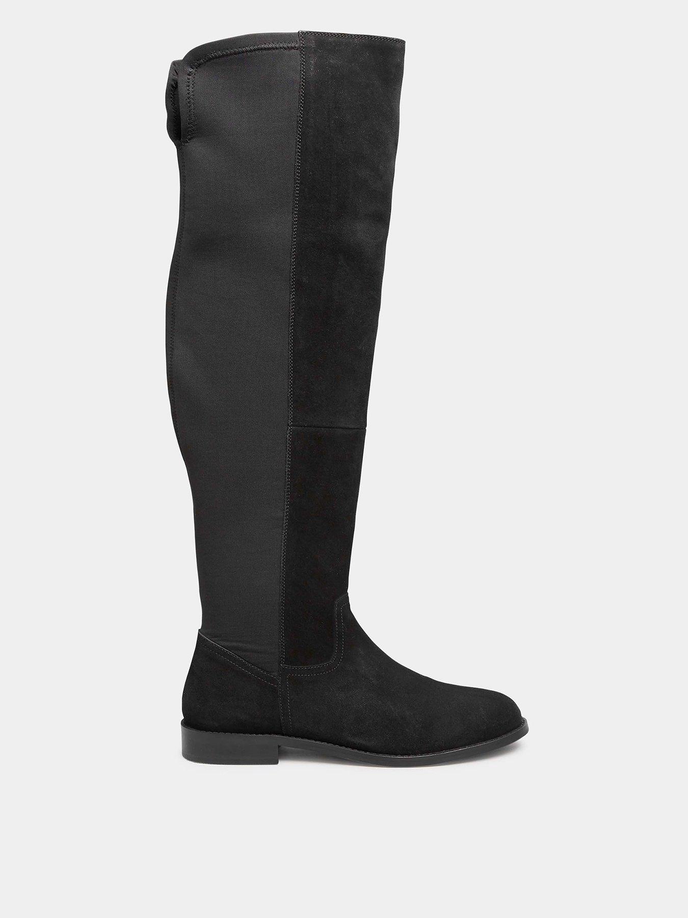 Long Tall Sally Stretch Over The Knee Suede Boots - Black