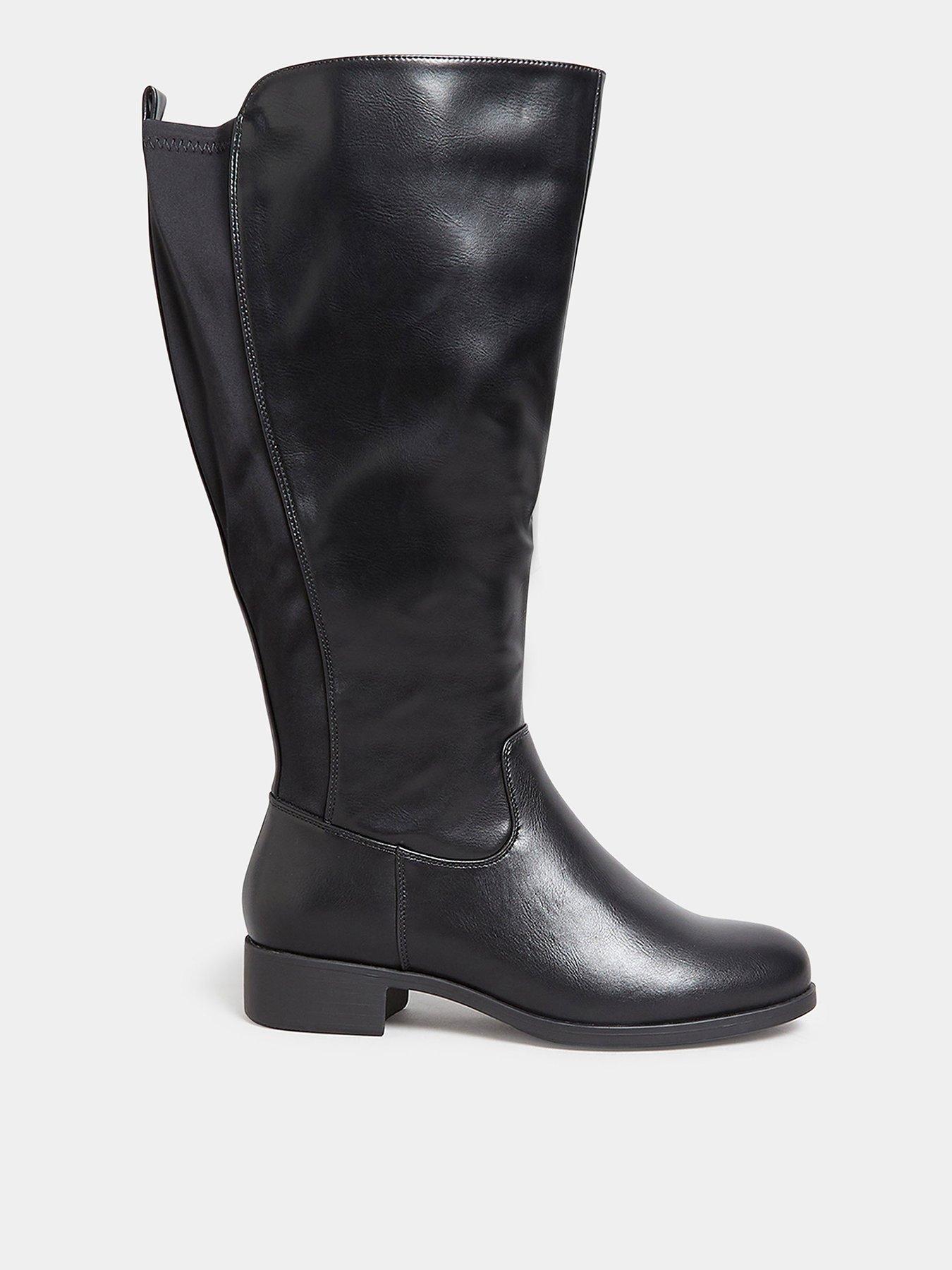 Yours Extra Wide Fit Stretch Knee Boot Pu Black