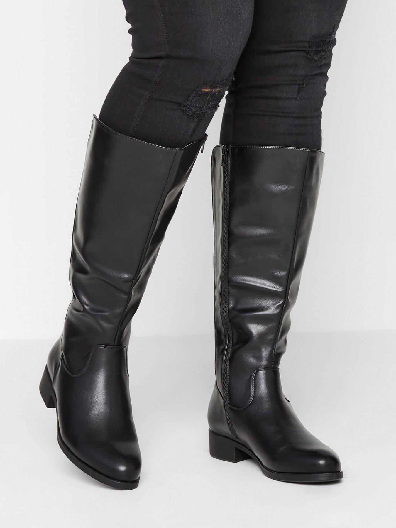 Extra Wide Fit Stretch Knee Boot Pu Black