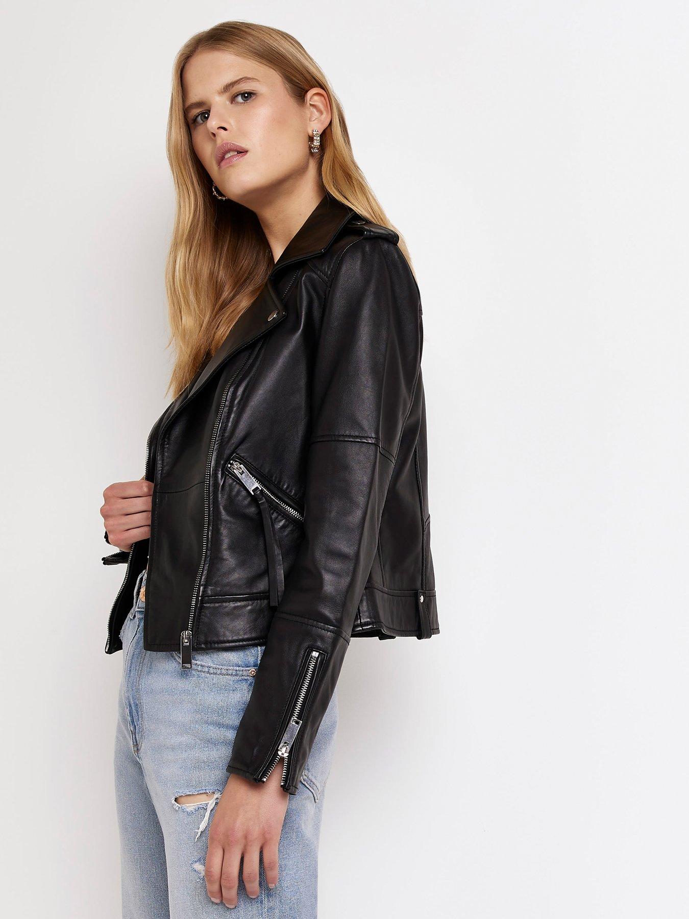 River island real 2025 leather biker jacket