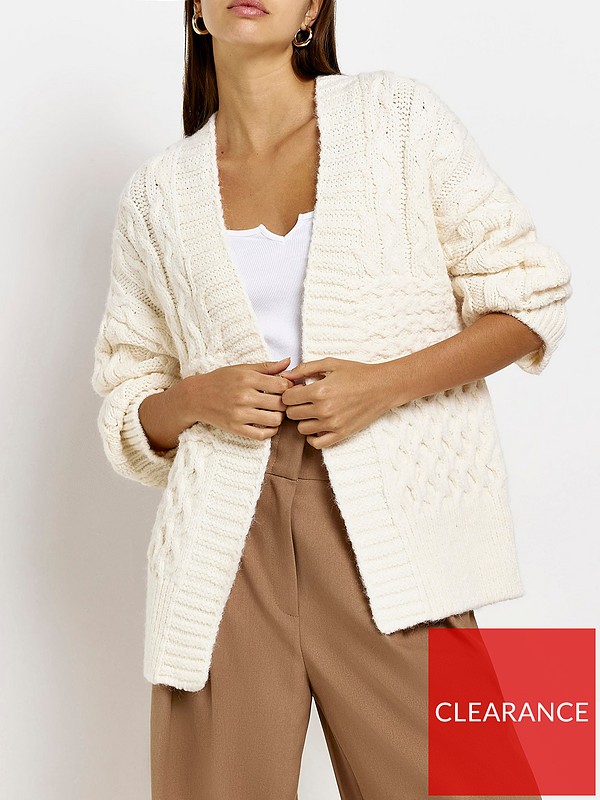 Fellow tilskuer Tæl op River Island Cable Knit Cardigan - Cream | very.co.uk