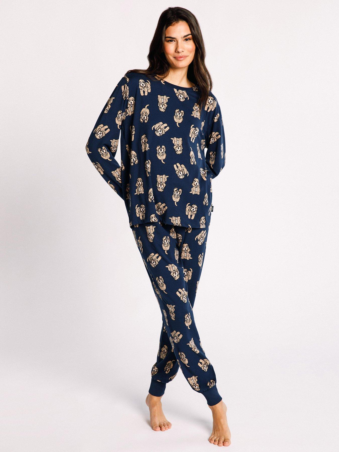 undefined Long Crew Cockapoo Printed Pyjama Set - Navy