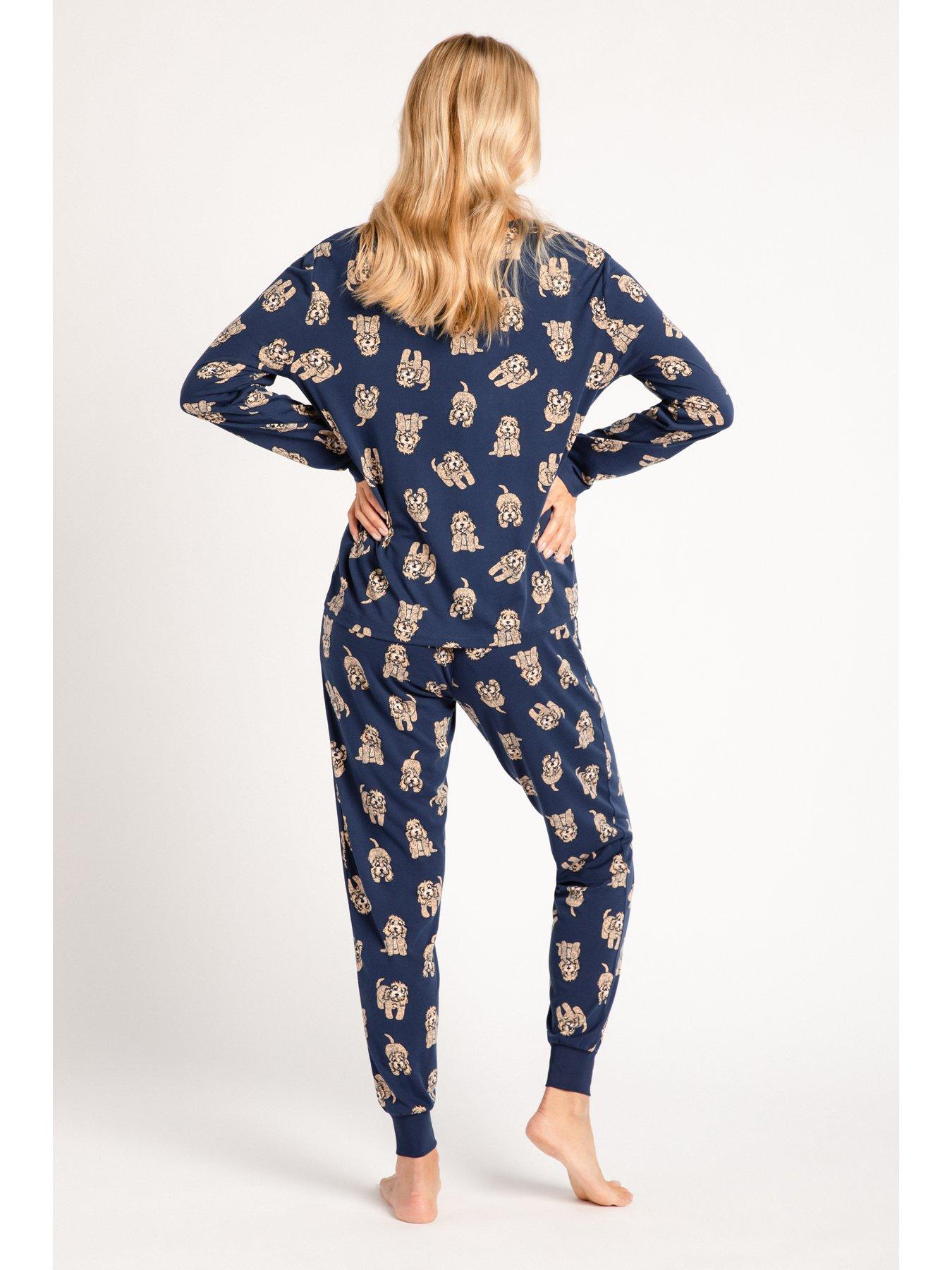 Image 2 of 5 of CHELSEA PEERS Maternity Long Crew Navy Cockapoo Printed Set - Navy