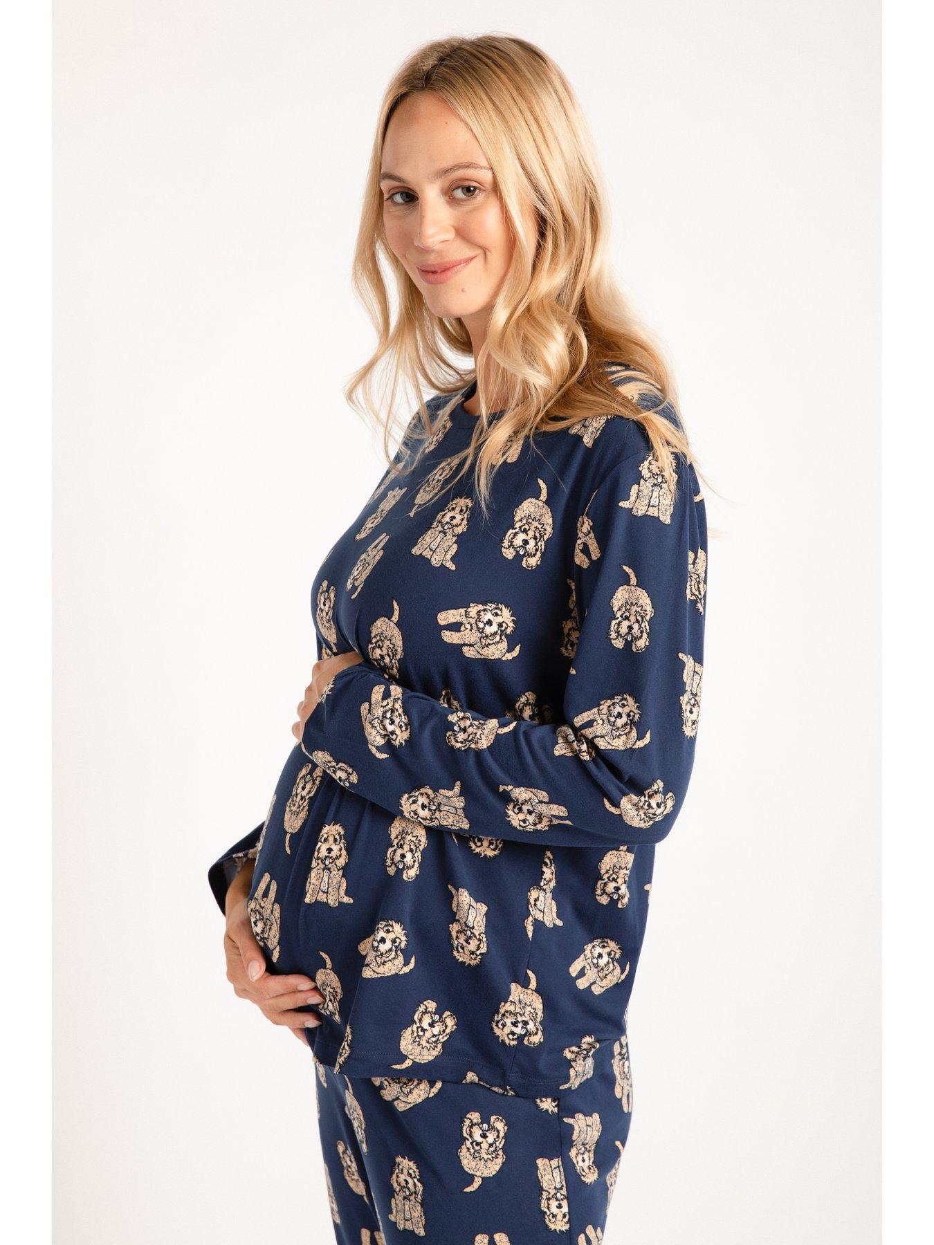 Image 4 of 5 of CHELSEA PEERS Maternity Long Crew Navy Cockapoo Printed Set - Navy