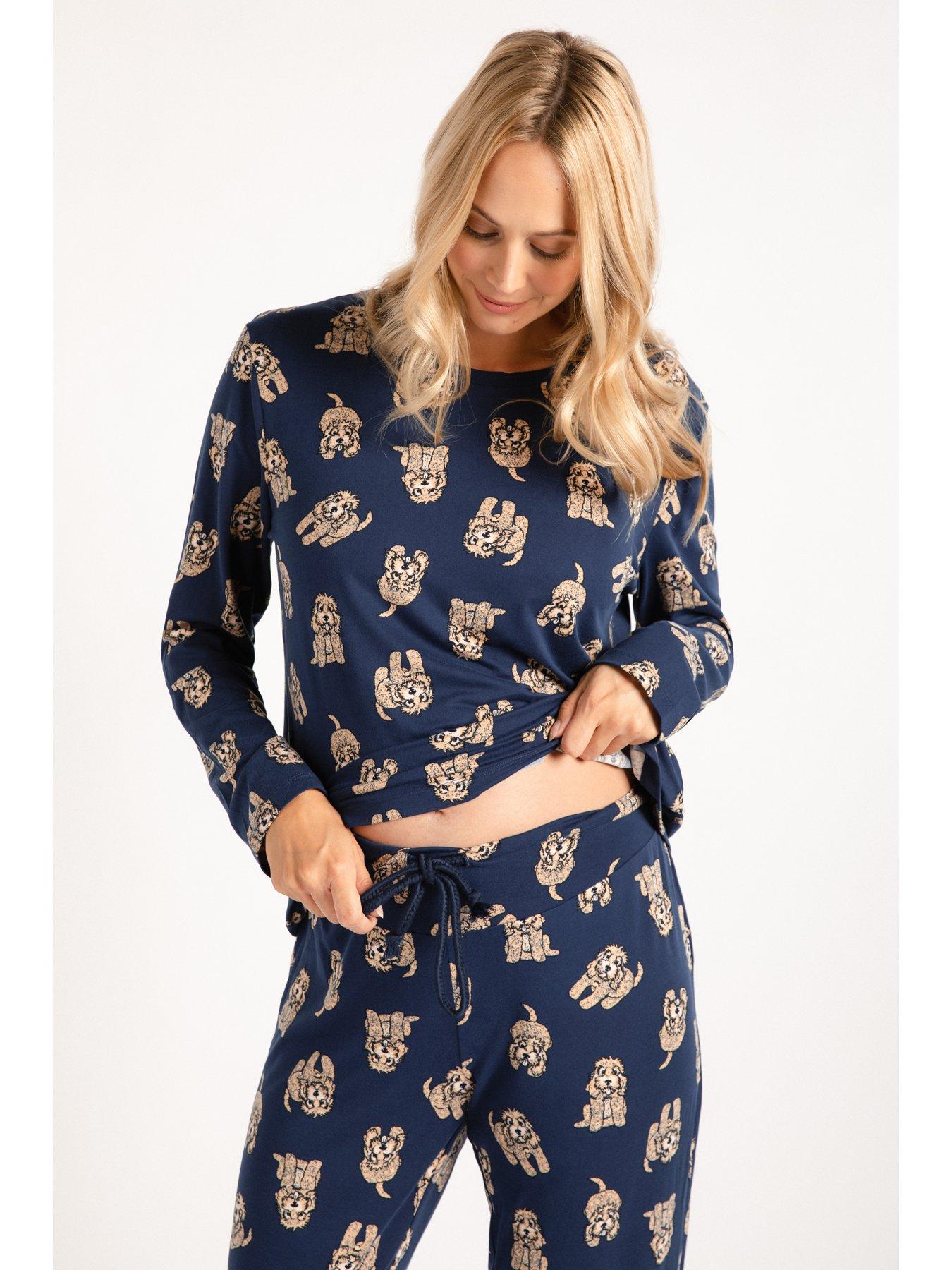 Image 5 of 5 of CHELSEA PEERS Maternity Long Crew Navy Cockapoo Printed Set - Navy