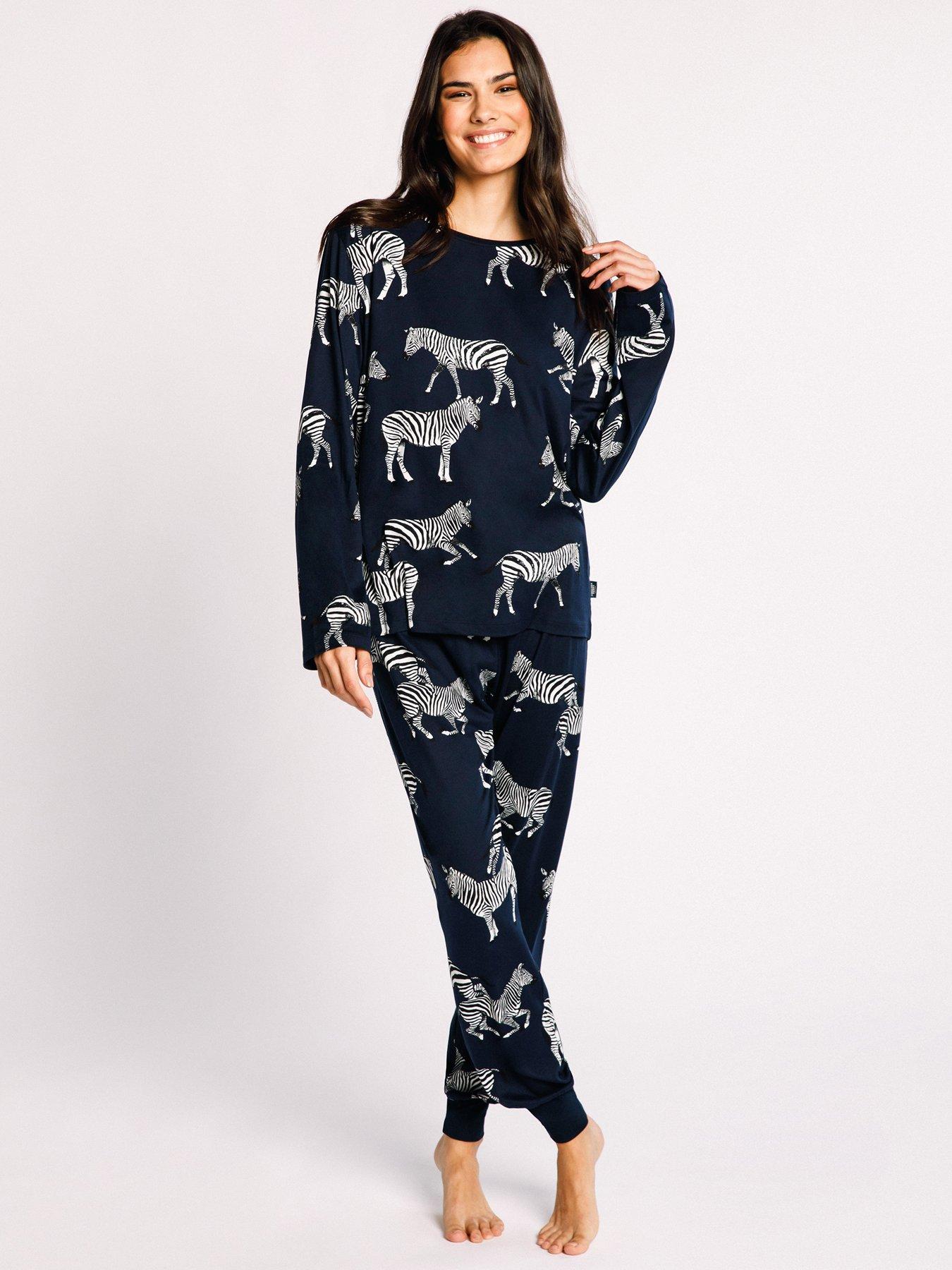 Image 1 of 5 of CHELSEA PEERS Long Crew Zebra Printed Set
