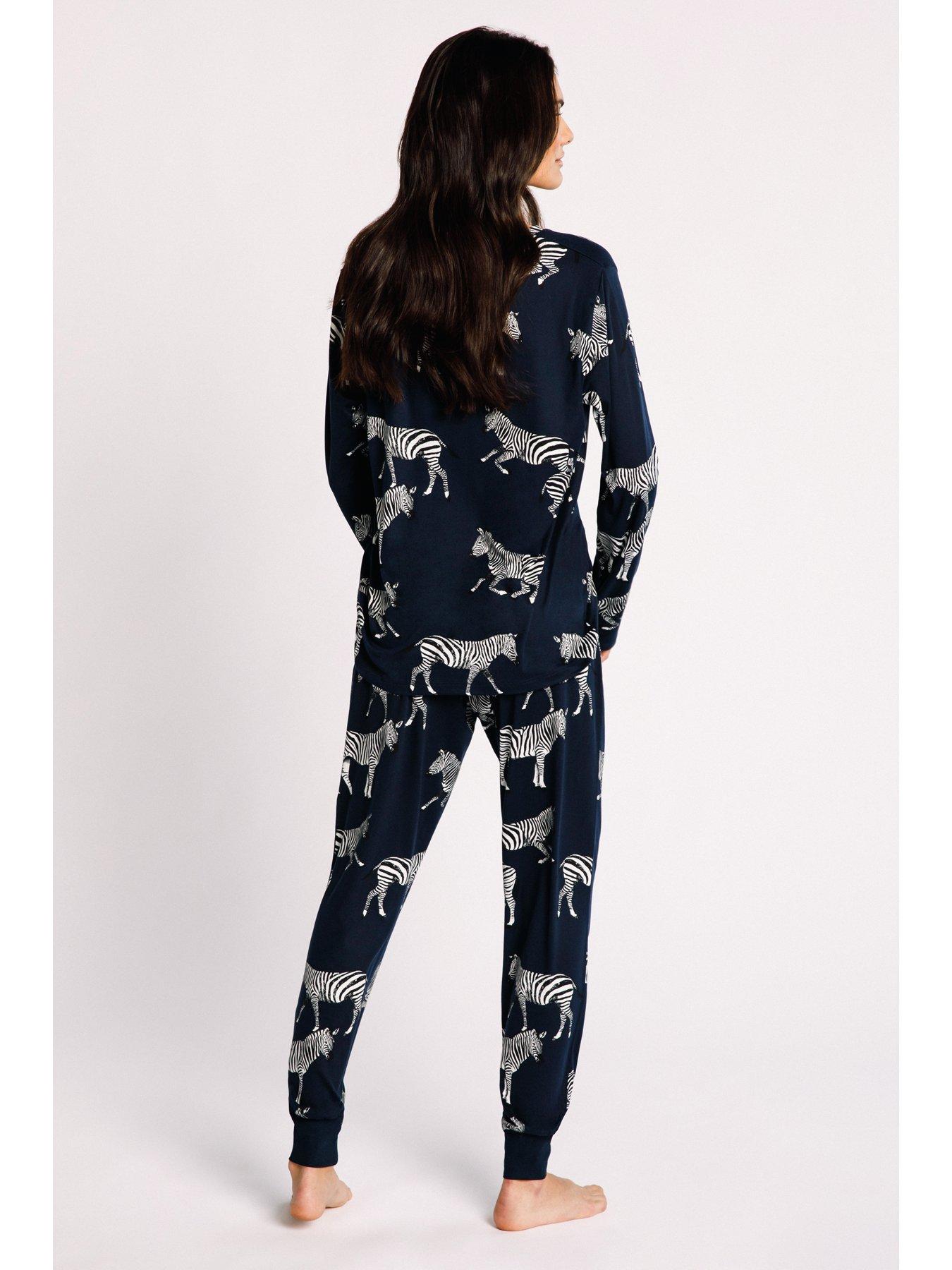 Image 2 of 5 of CHELSEA PEERS Long Crew Zebra Printed Set