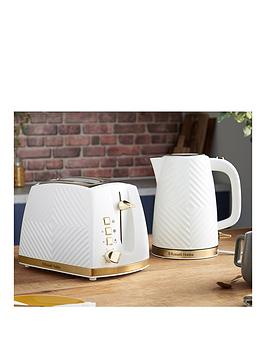 Russell Hobbs Groove Kettle  Toaster Bundle - White