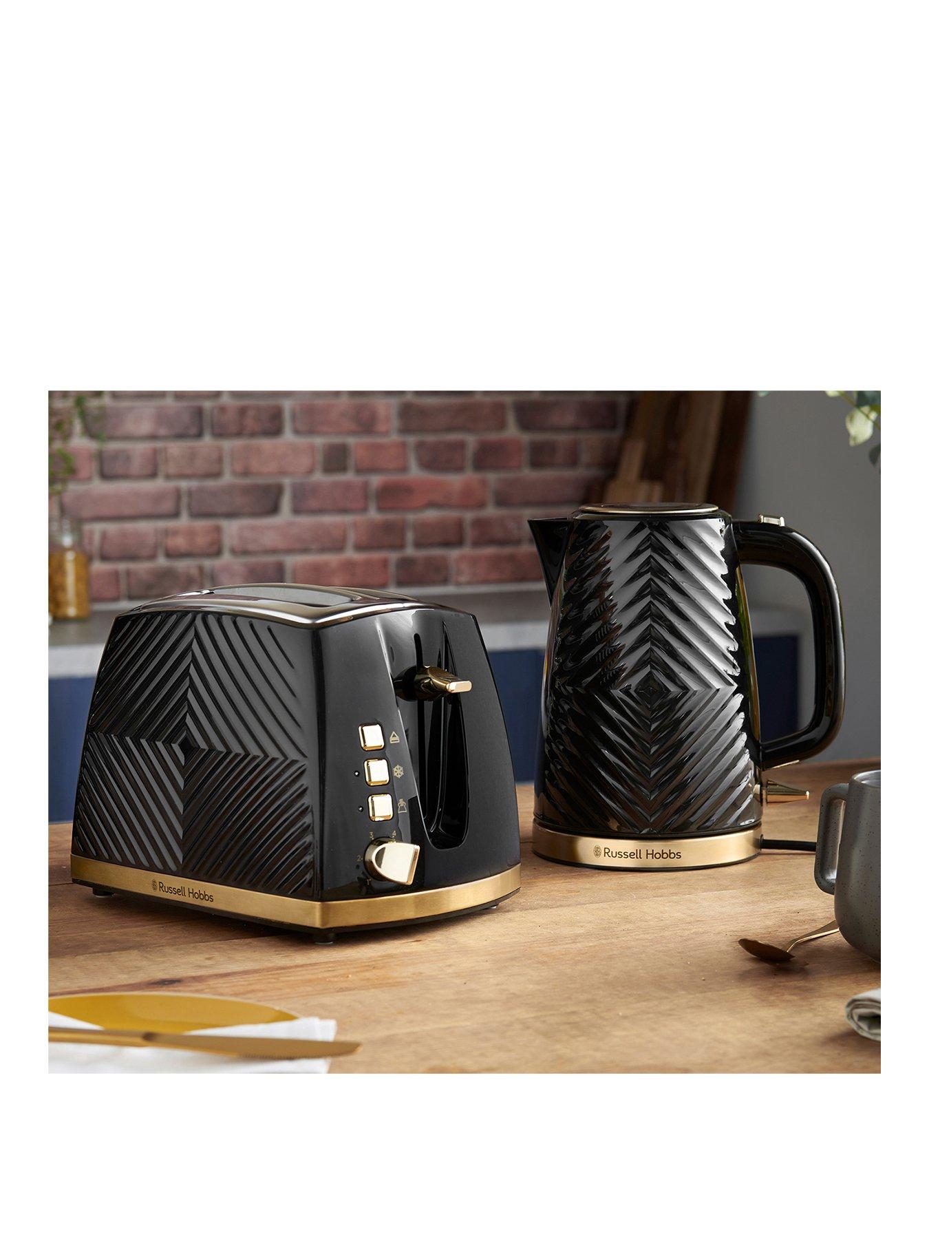 Product photograph of Russell Hobbs Groove Kettle Amp Toaster Bundle - Black from very.co.uk