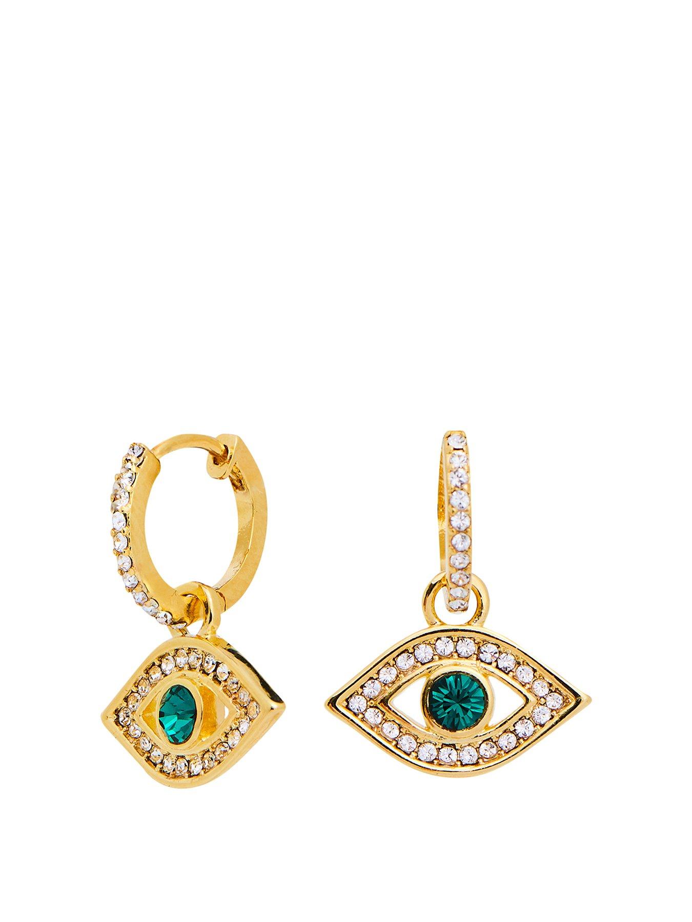 Product photograph of Jon Richard Gold Plated Silver Crystal Evil Eye Charm Earrings from very.co.uk