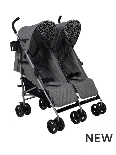 my-babiie-grey-melange-and-leopard-double-stroller