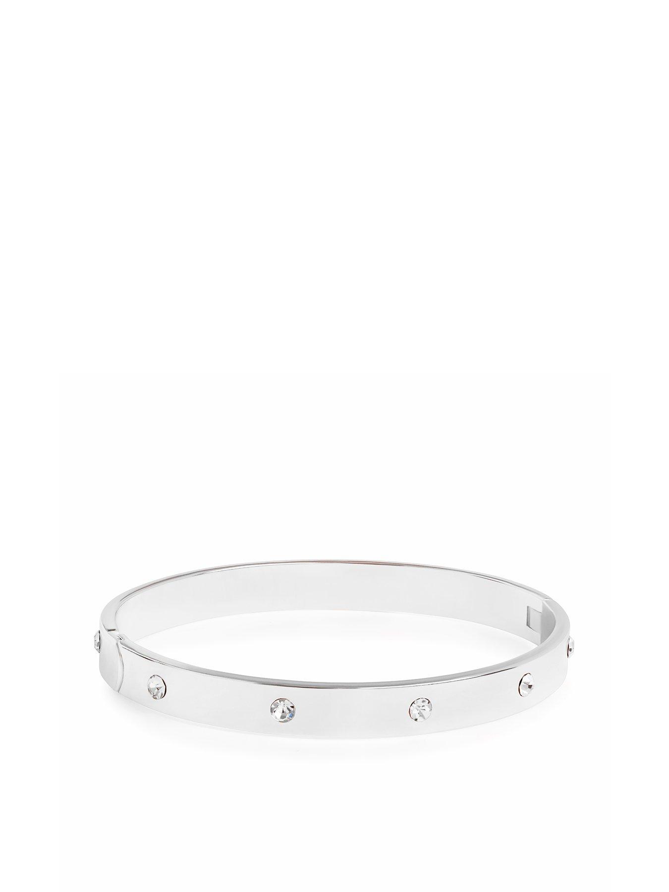 Product photograph of Jon Richard Silver Polished Crystal Bangle from very.co.uk
