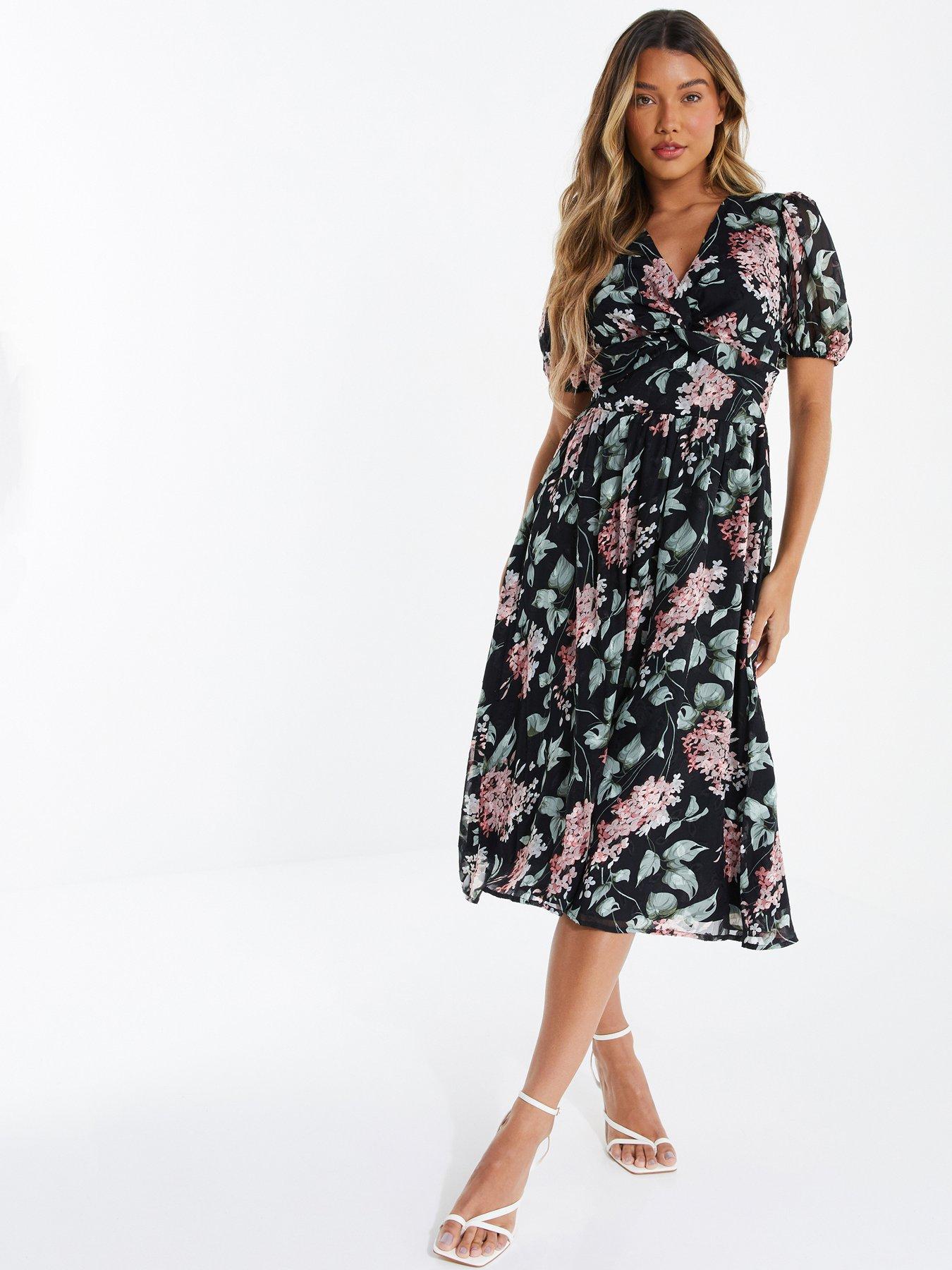 Quiz Floral Chiffon Midi Dress | very.co.uk