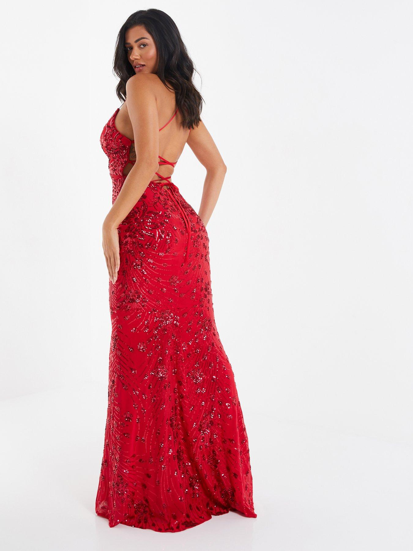 Red sequin shop dress long