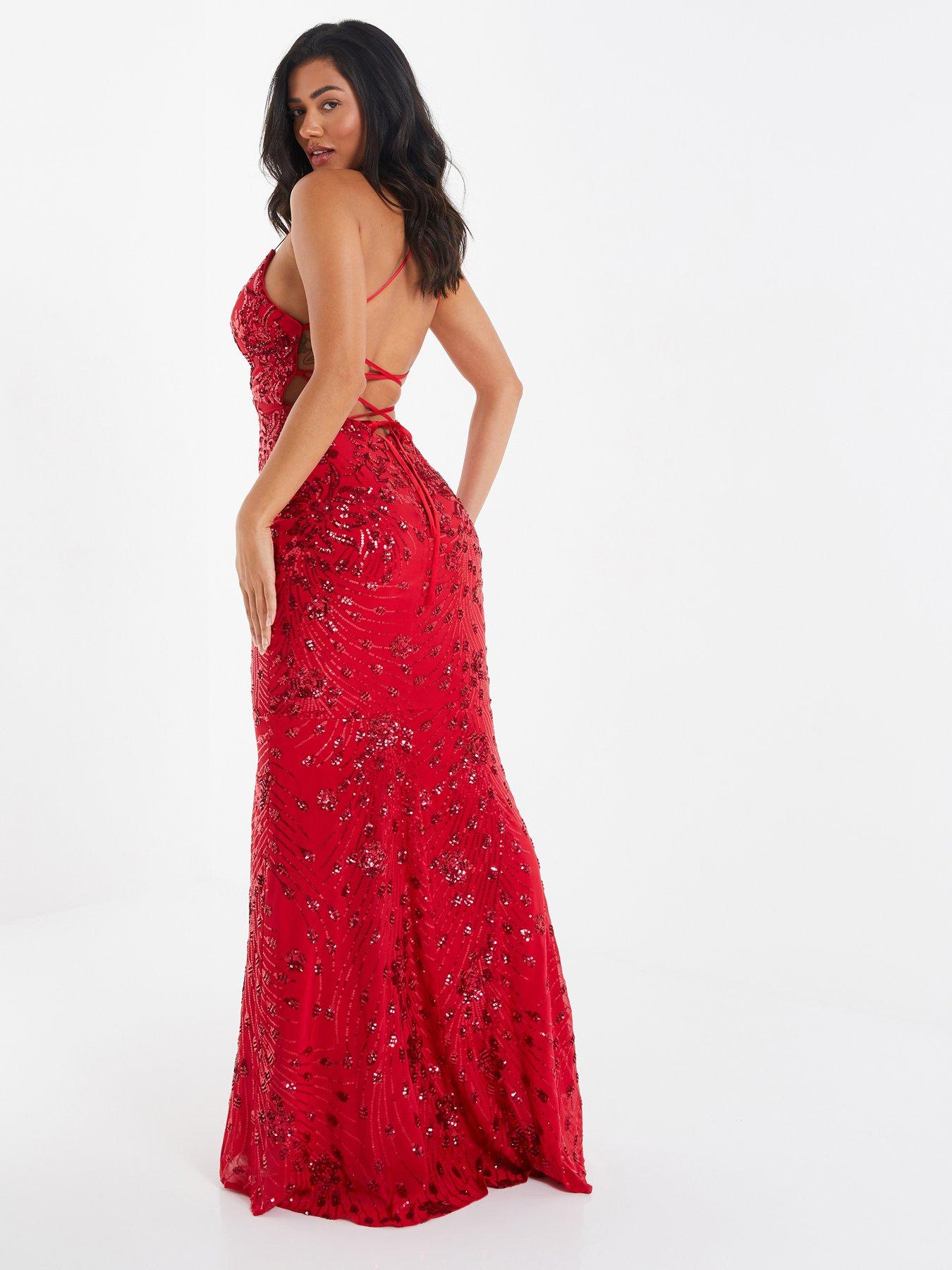 quiz glitter dress High-Low Off-the-Shoulder Sequin Party Dress -PromGirl Lapis Blue / Large main image 0
