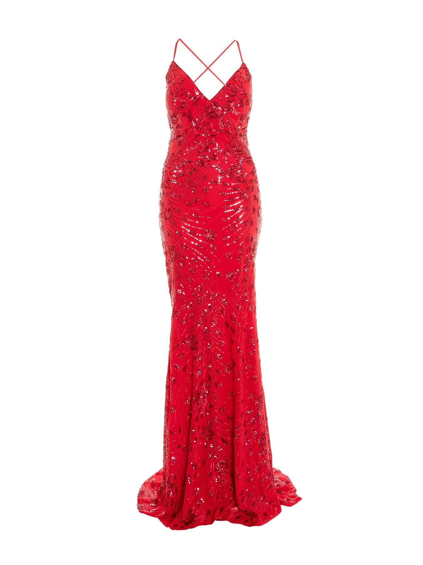 Quiz Sequin Fishtail Maxi Dress Red