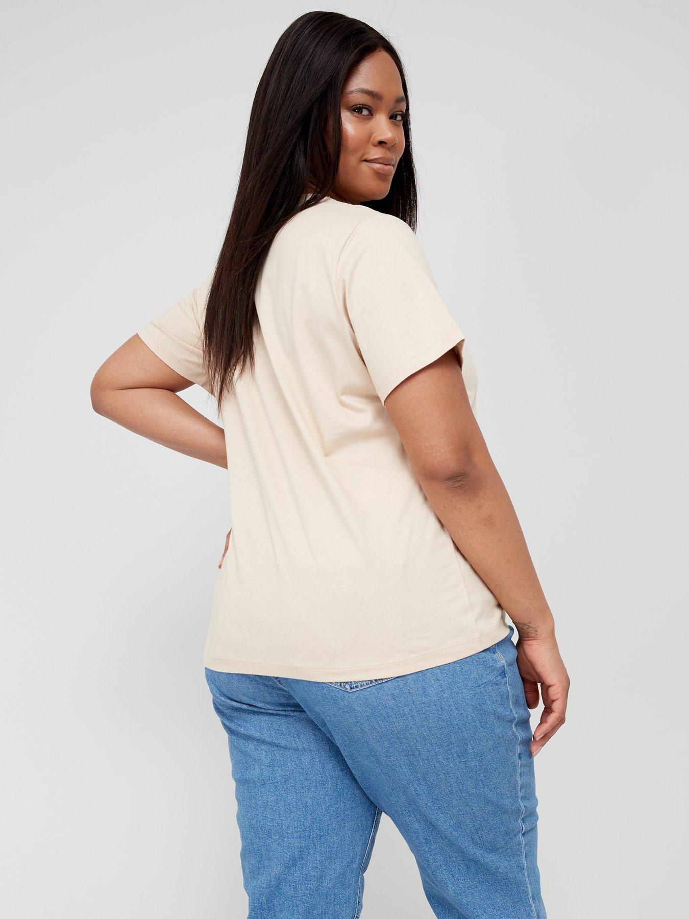 Calvin Klein Curve 100% Cotton Micro Logo T-Shirt - Cream 