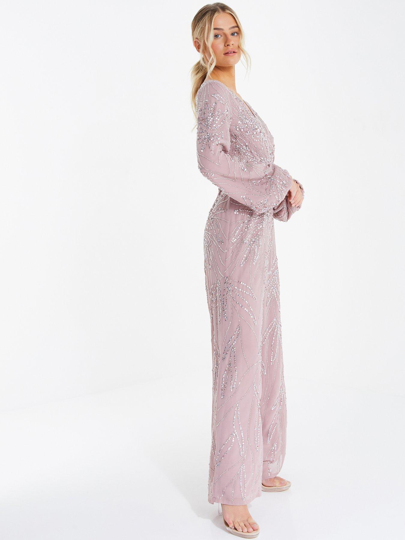 Quiz pink chiffon embellished best sale maxi dress